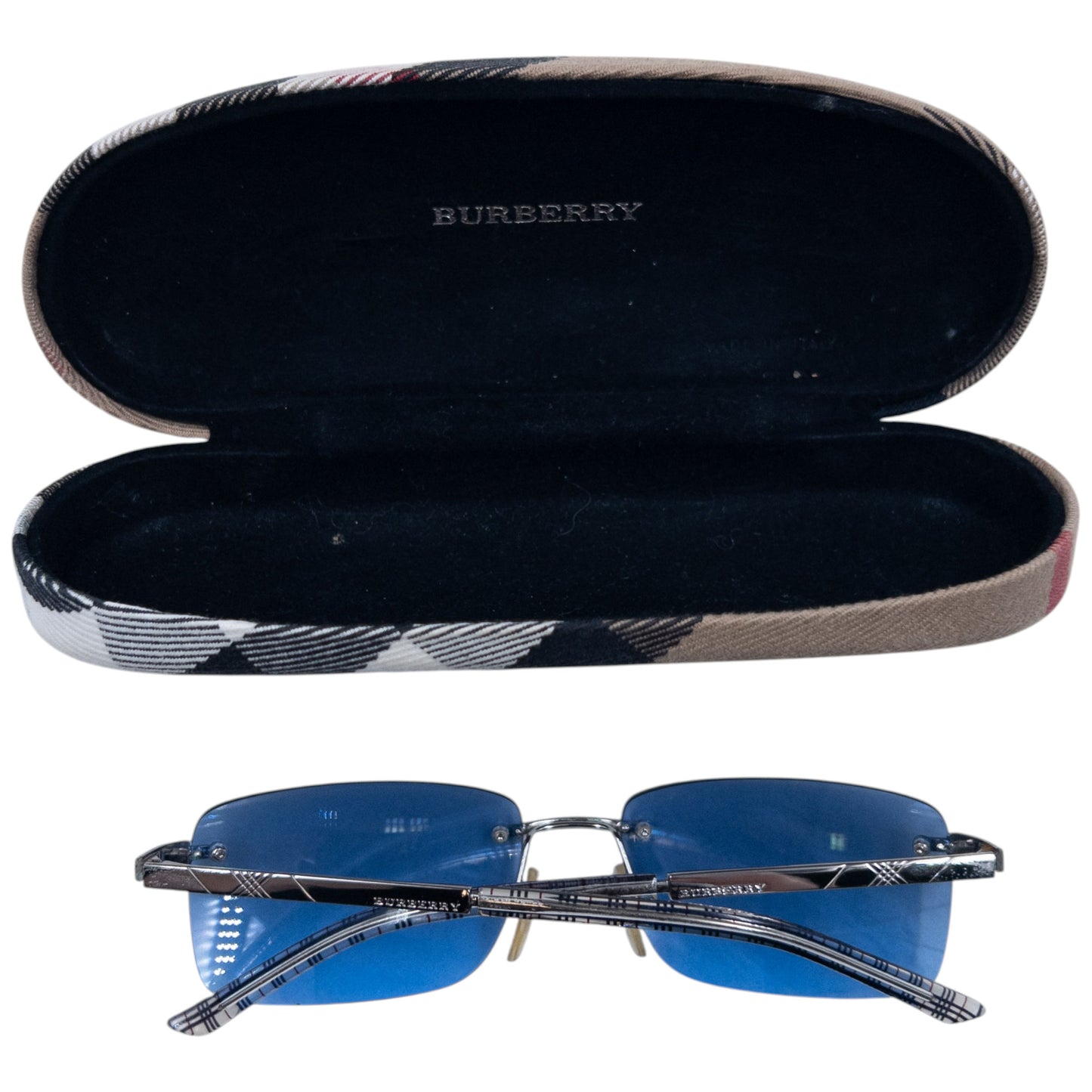 Vintage Burberry Nova Check Rimless Sunglasses