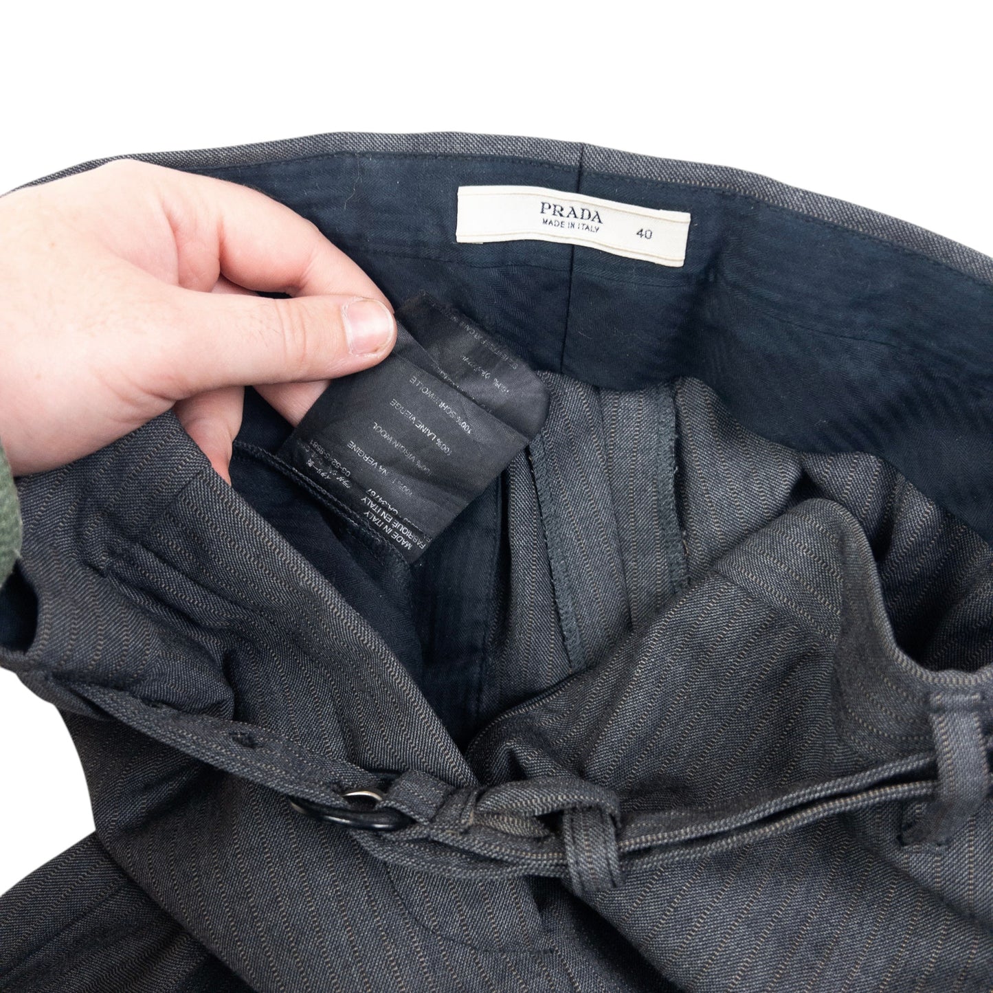 Vintage Prada Striped Belt Waist Trousers Size W28