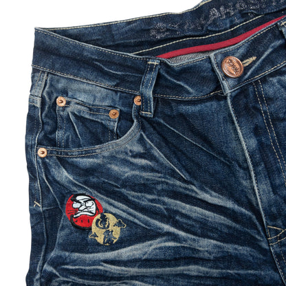 Vintage Big Train Embroidered Pocket Japanese Denim Jeans Size W36