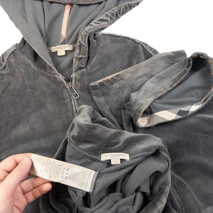 Vintage Burberry Ruched Velour Zip Up Hoodie & Joggers Set Womens Size S