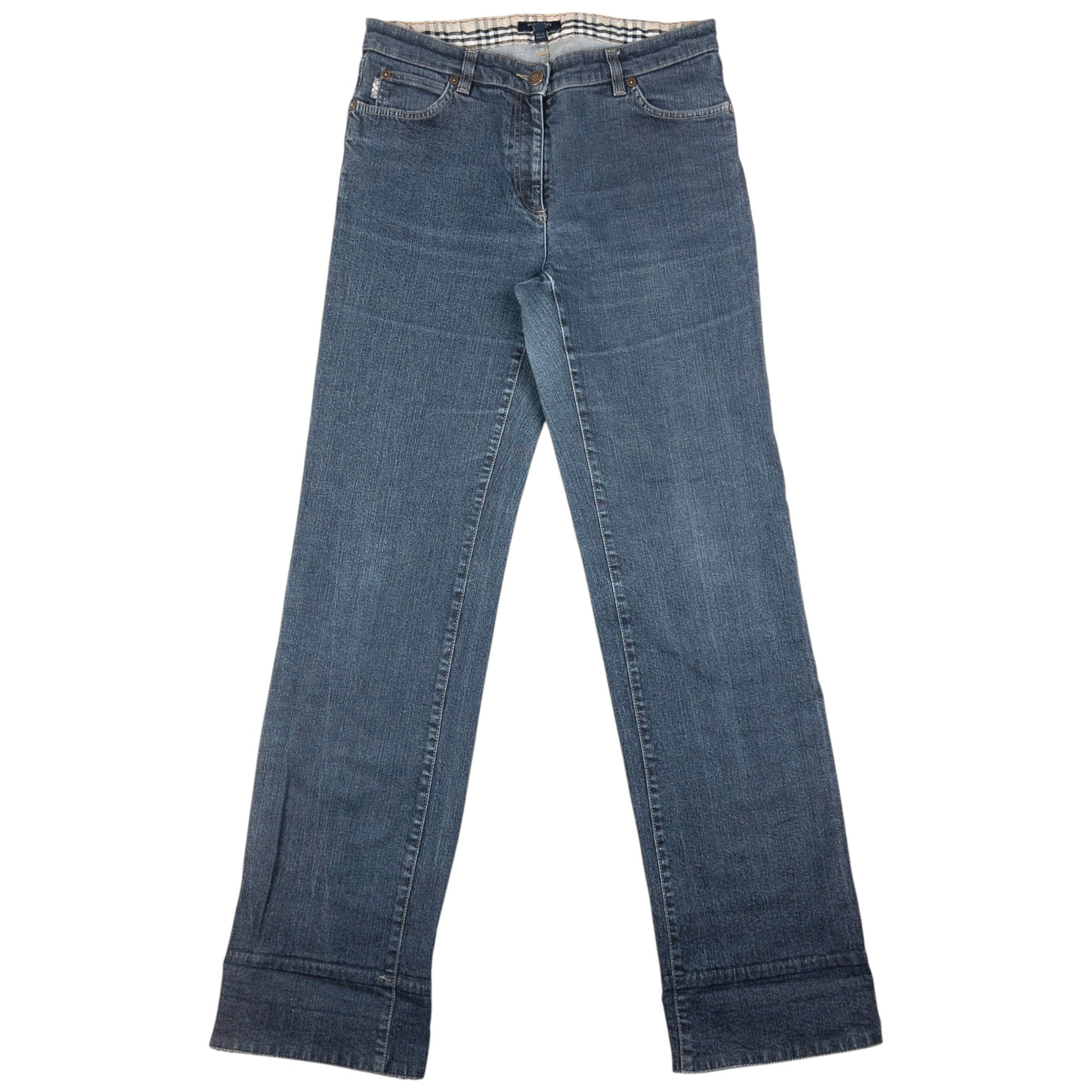 Vintage Burberry Nova Check Cuff Denim Jeans Womens Size W31