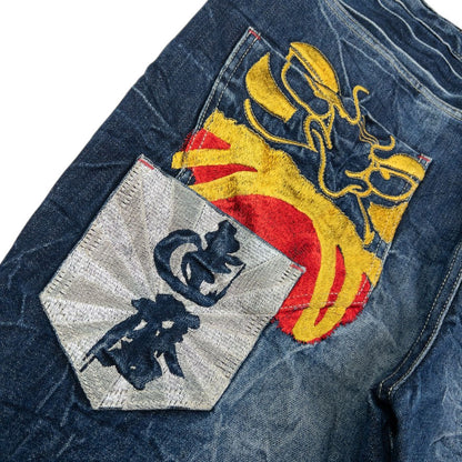Vintage Big Train Embroidered Pocket Japanese Denim Jeans Size W36