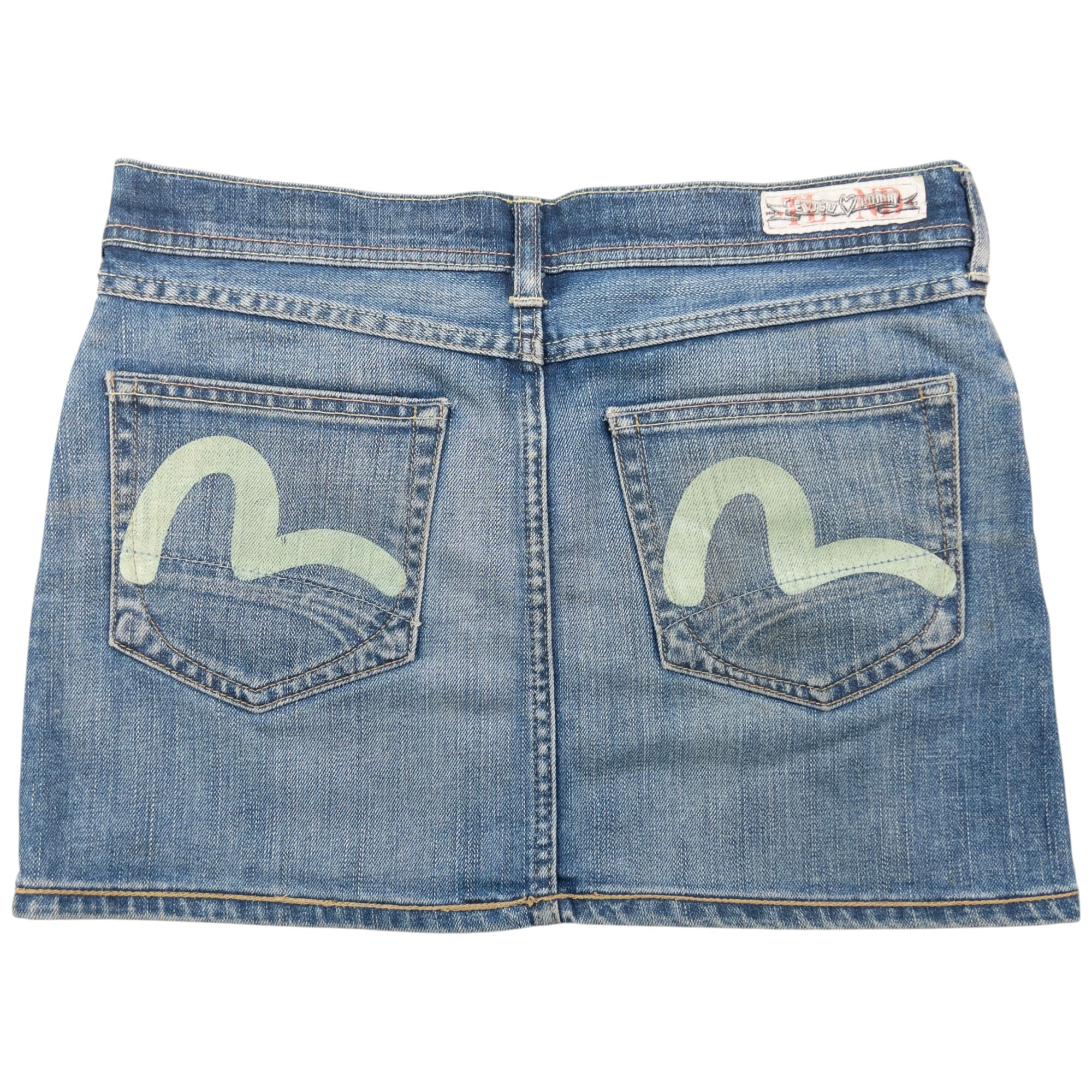 Vintage Puma X Evisu Double Gull Japanese Denim Mini Skirt Womens Size W30