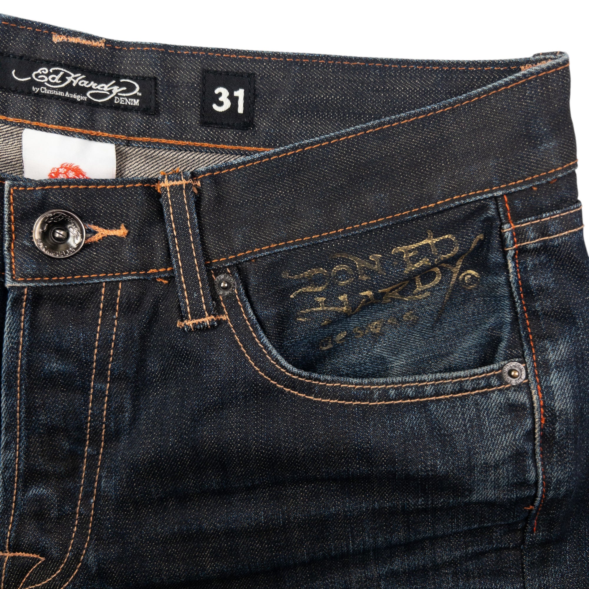 Vintage Ed Hardy Gold Paint Denim Jeans Size W32