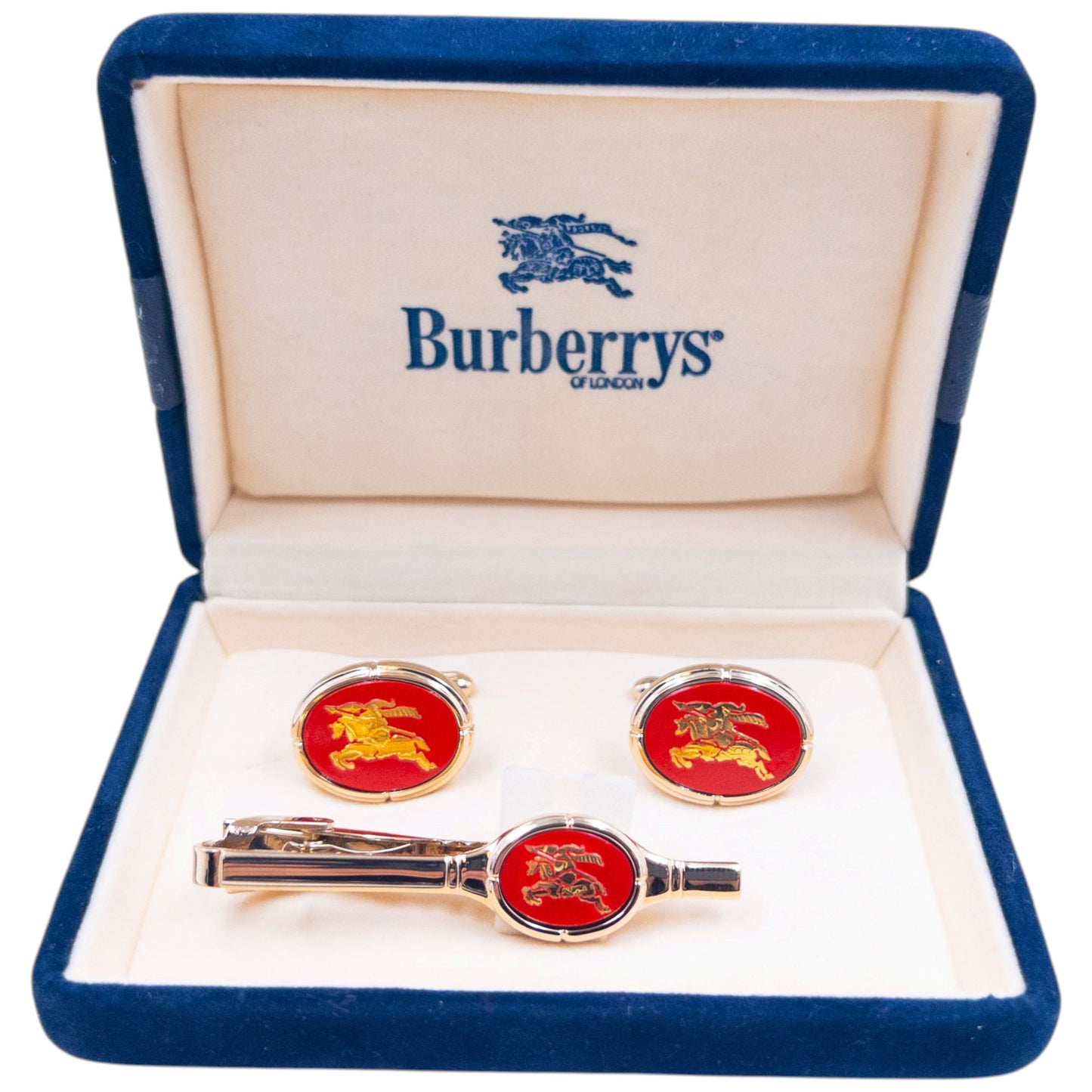 Vintage 90s Burberry Cufflinks & Tie Clip Set