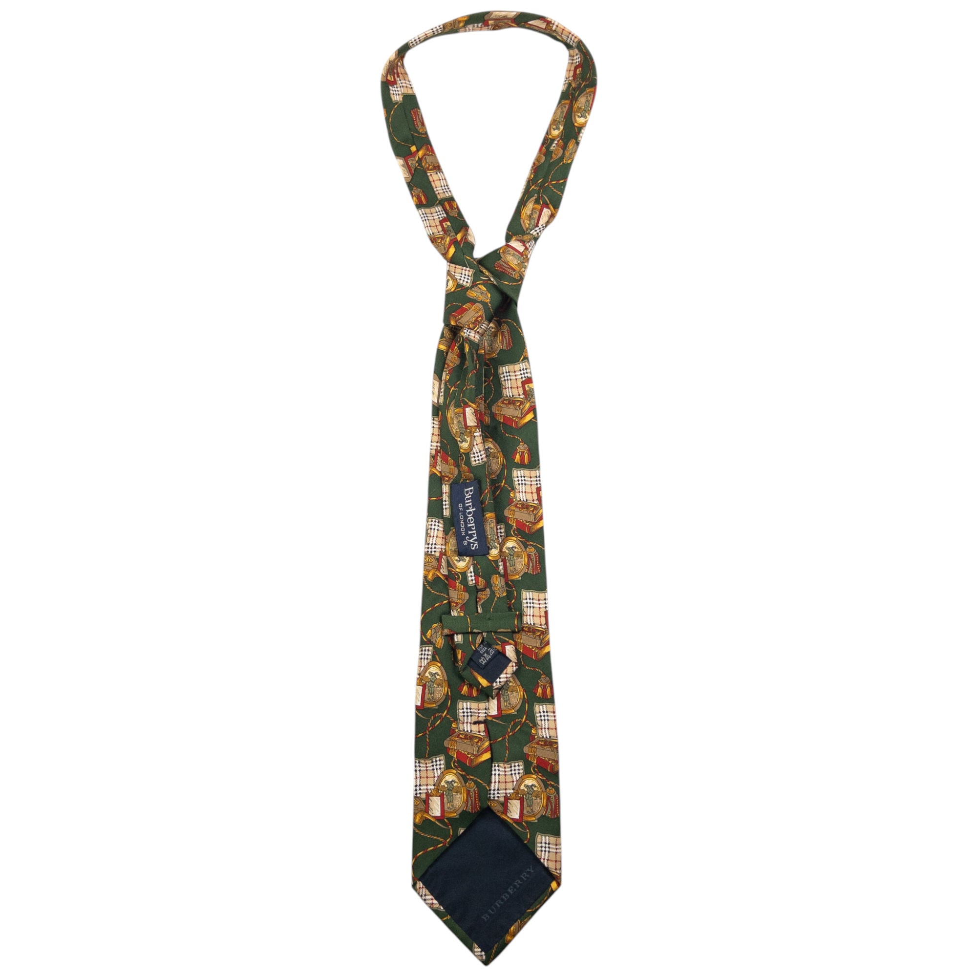 Vintage Burberry Nova Check Antique Print Silk Tie