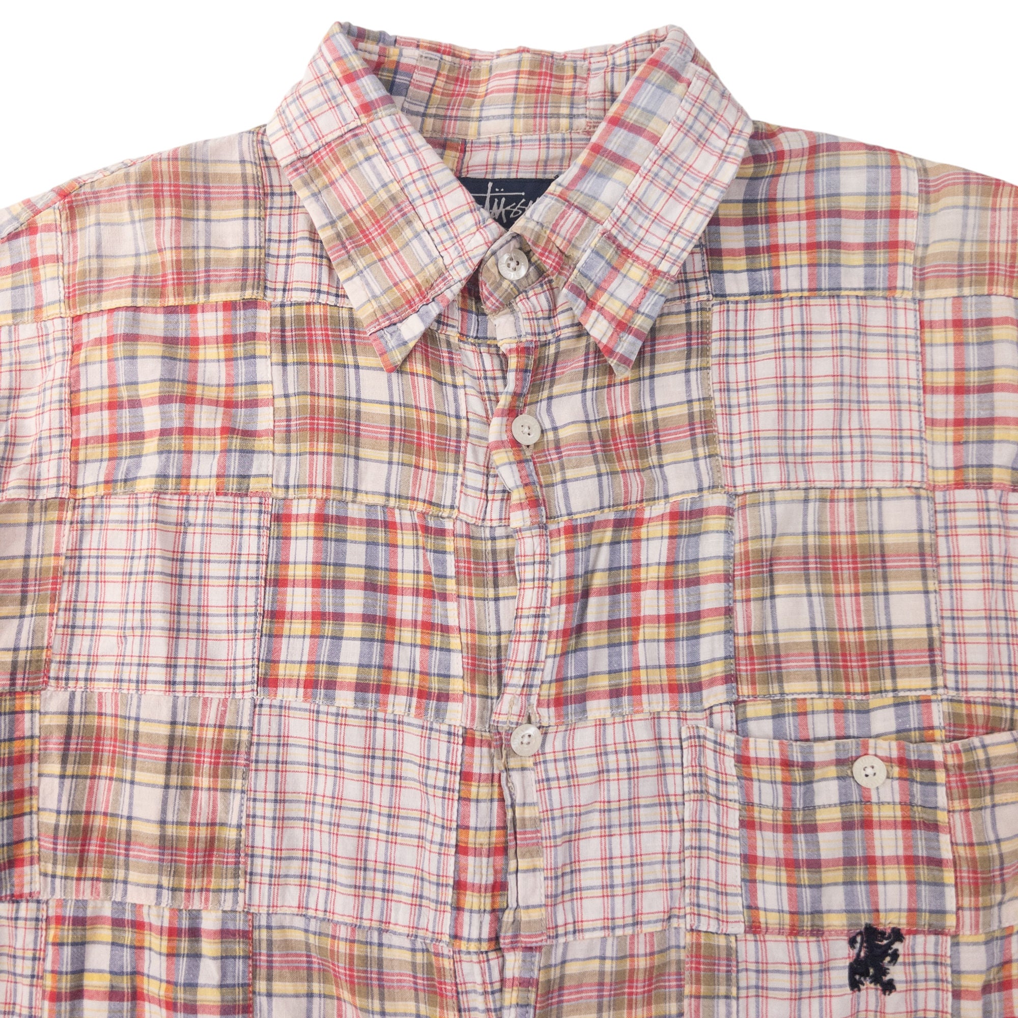 Vintage Stussy Patchwork Long Sleeve Button Up Shirt Size M