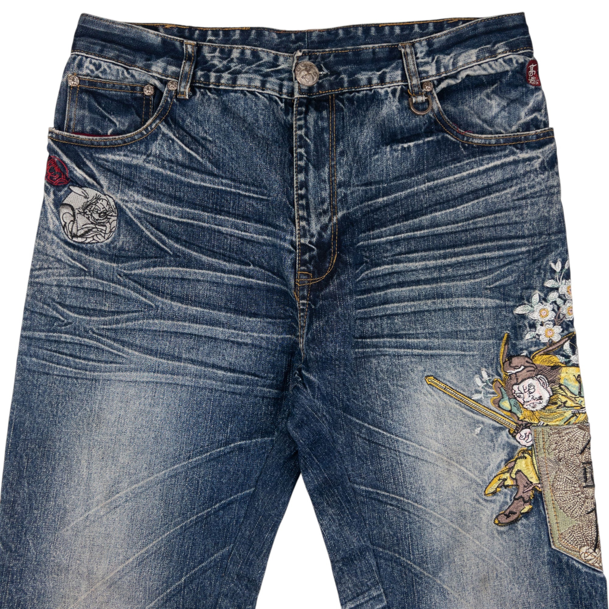 Vintage Big Train Embroidered Fantasy Japanese Denim Jeans Size W35