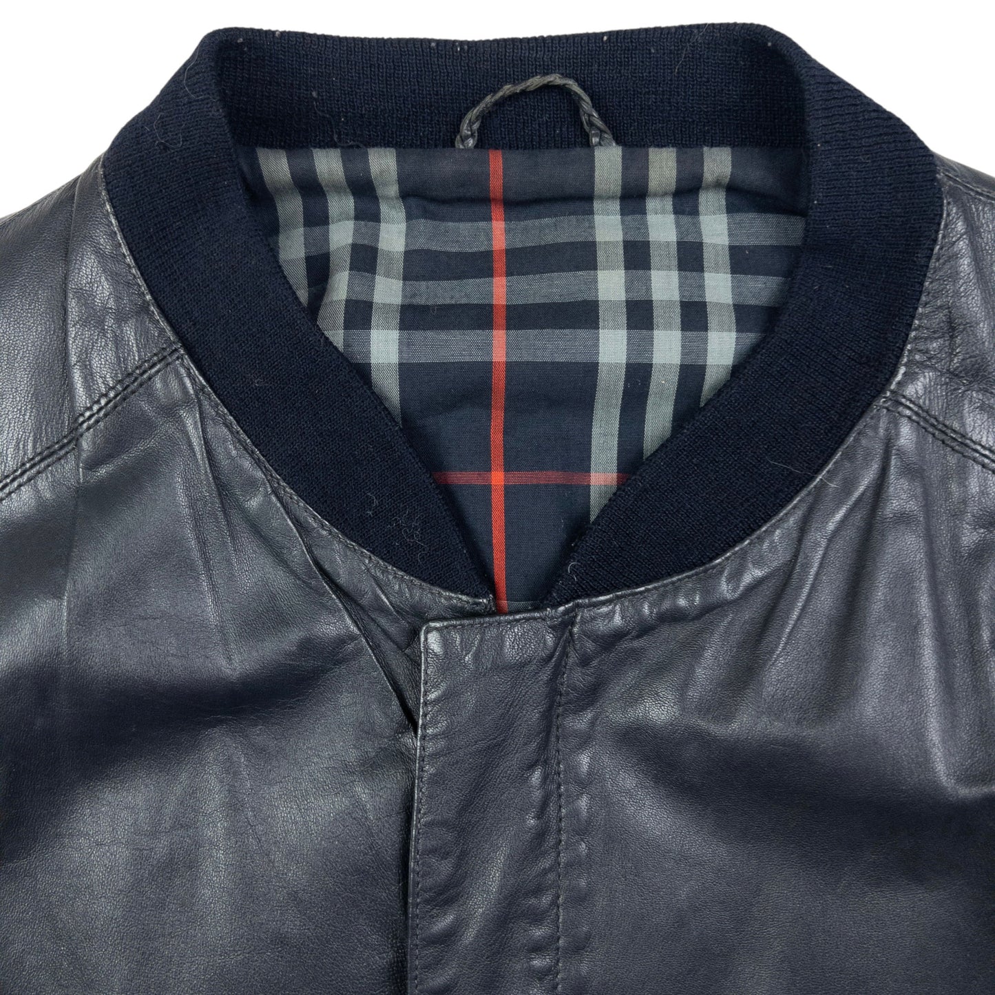 Vintage Burberry Nova Check Lined Leather Bomber Jacket Size L