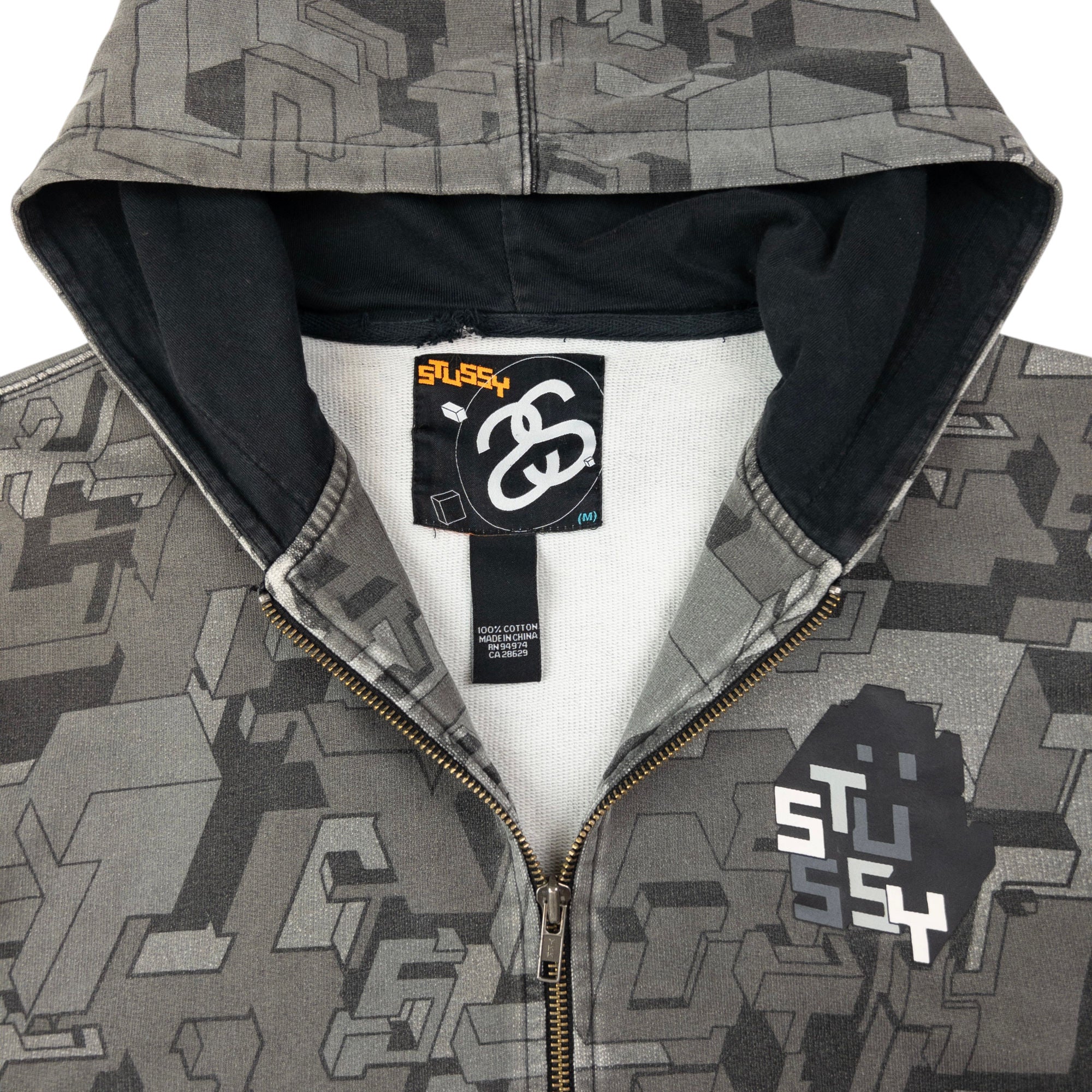 Vintage Stussy Geometric Zip Up Hoodie Size M