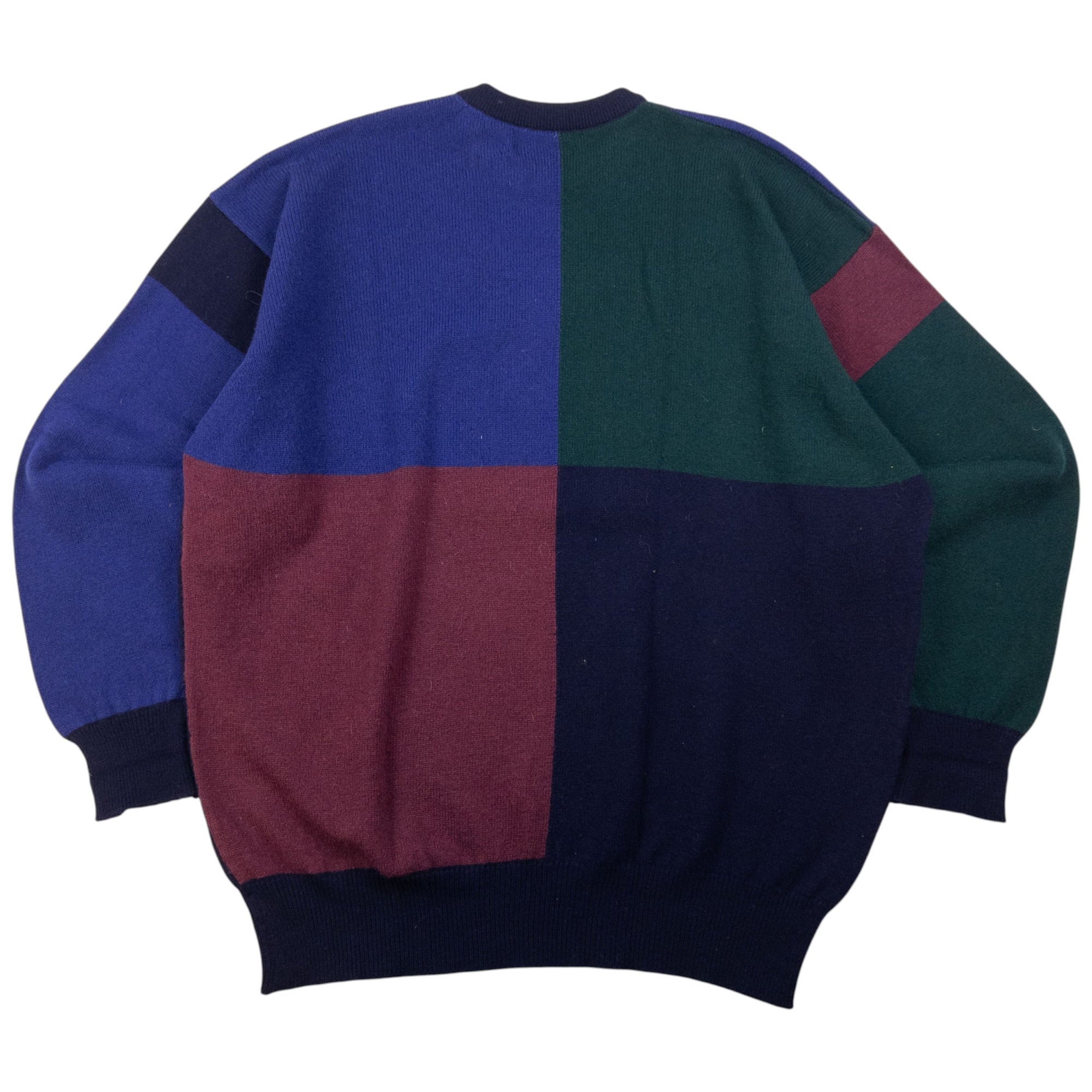Vintage Burberry Embroidered Colour Block Wool Jumper Size L