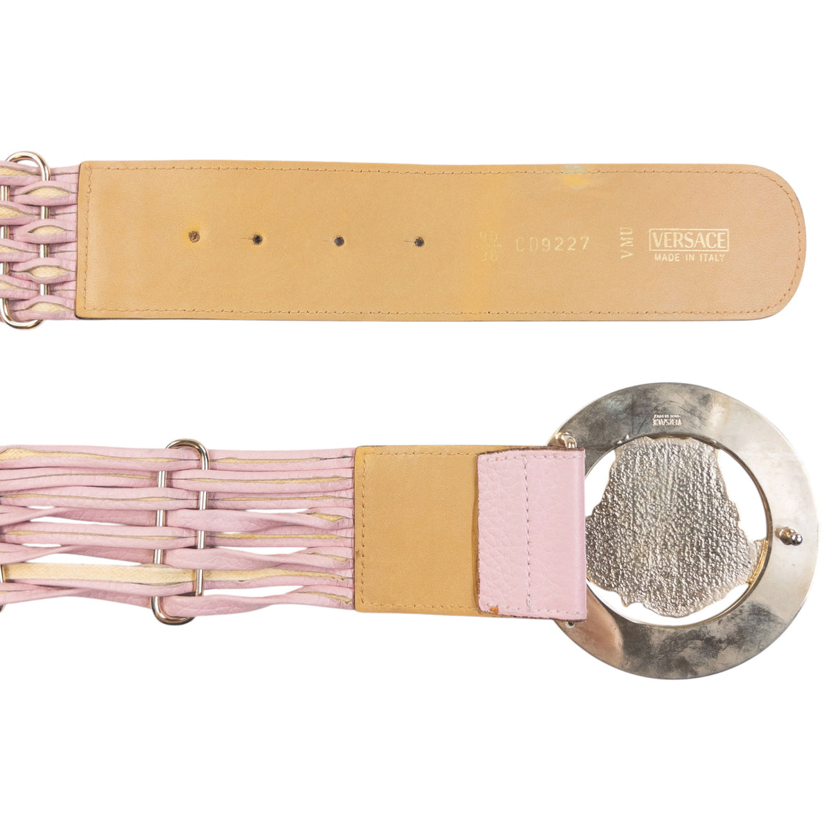 Vintage 90s Versace Leather Belt in pink, photo 6