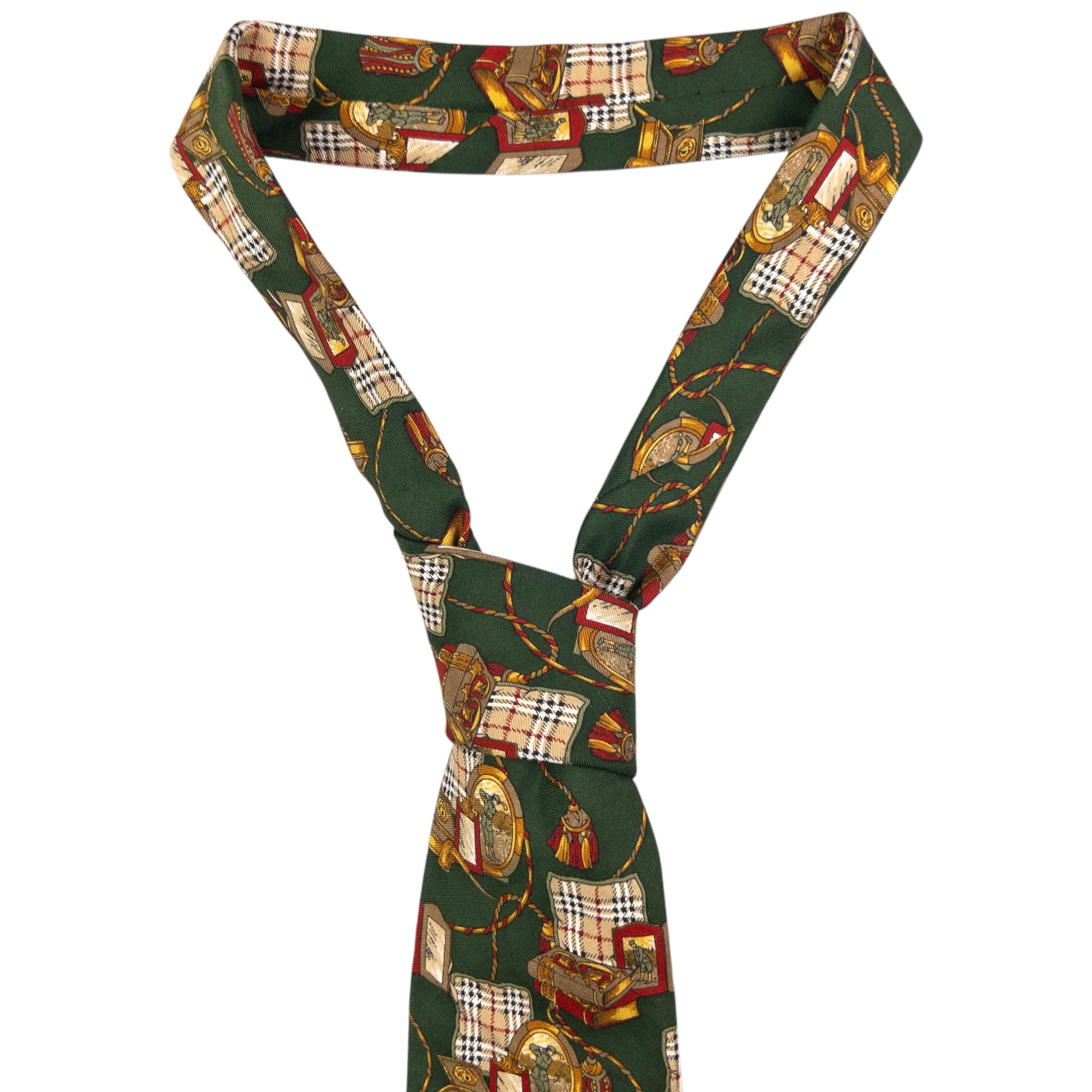 Vintage Burberry Nova Check Antique Print Silk Tie