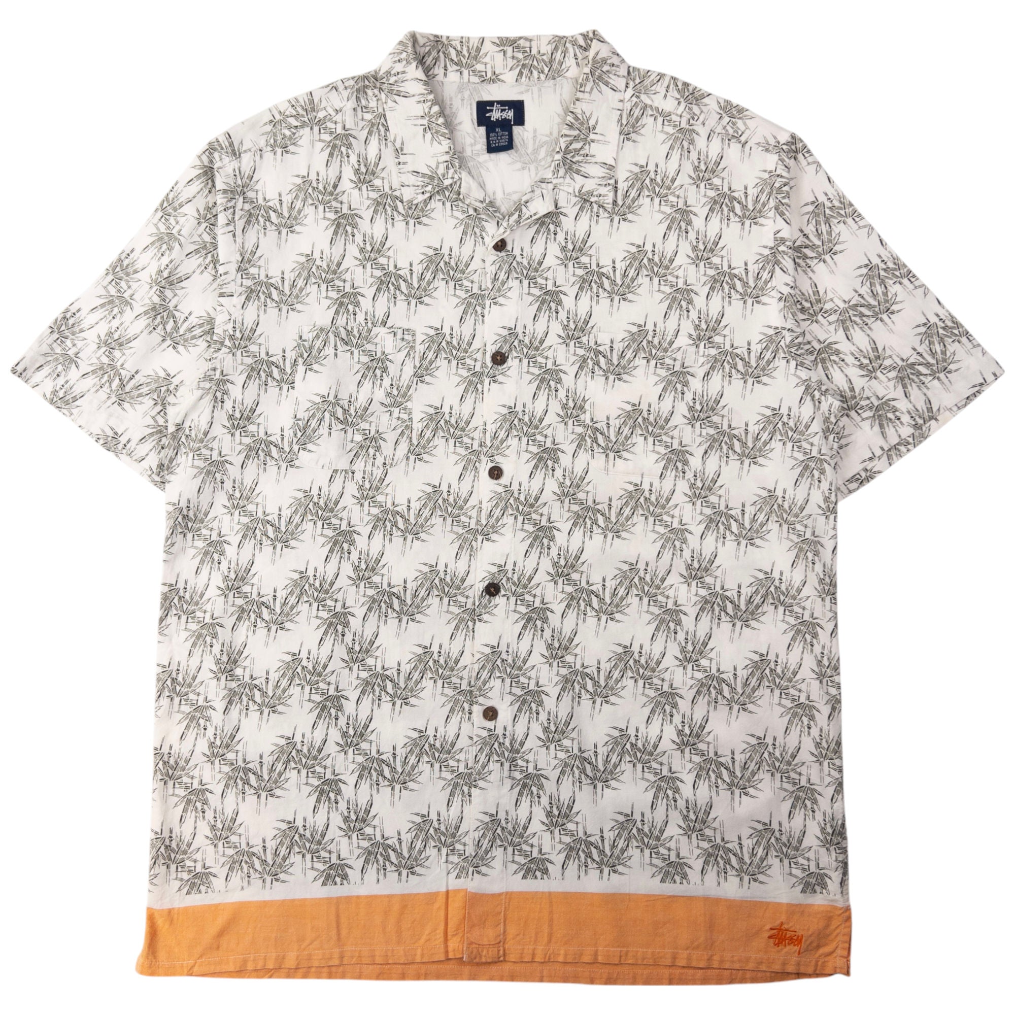 Vintage Stussy Bamboo Pattern Short Sleeve Button Up Shirt Size XL