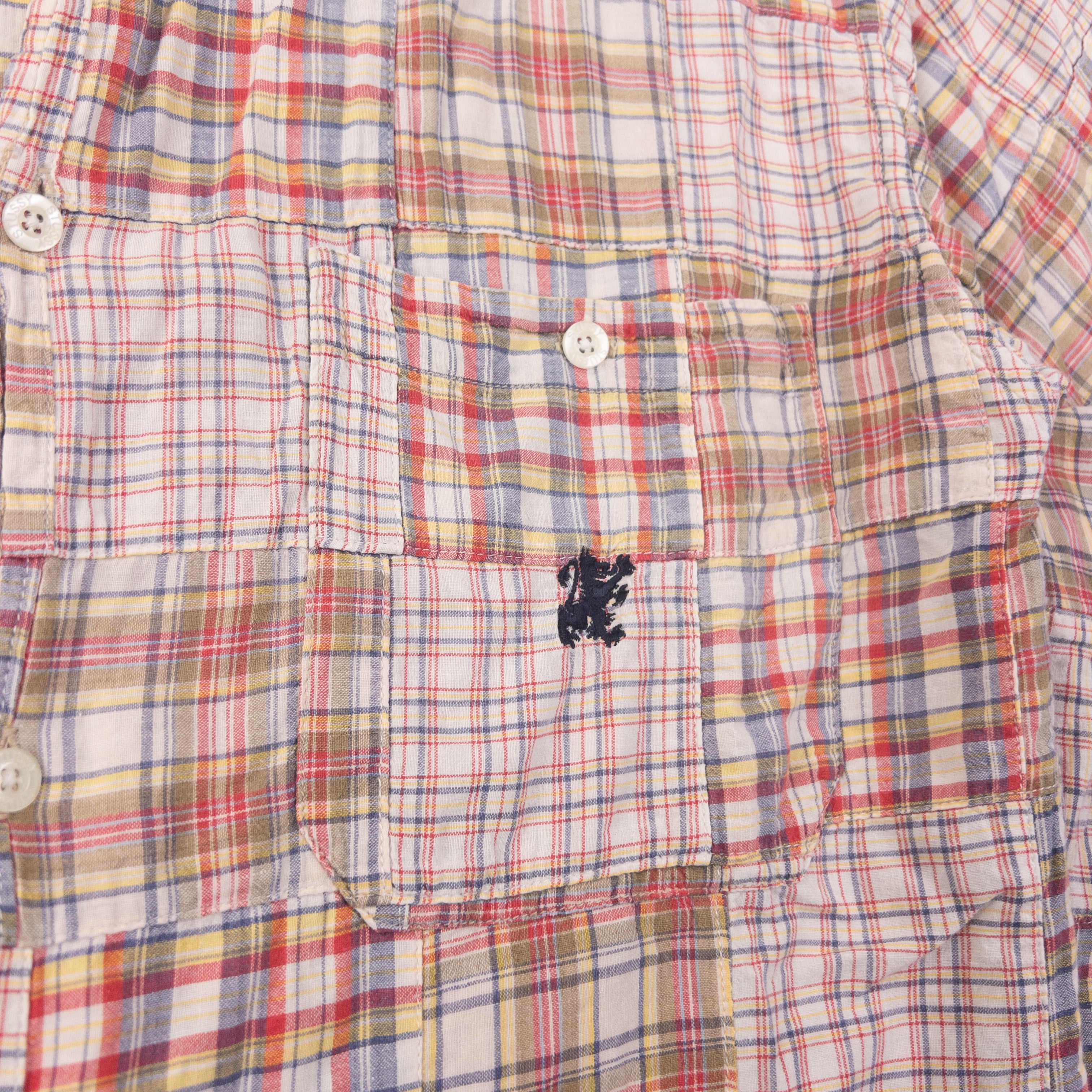 Vintage Stussy Patchwork Long Sleeve Button Up Shirt Size M