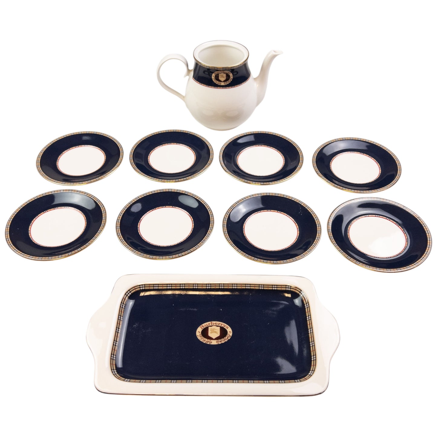 Vintage Burberry Nova Check Fine Bone China Tea Set