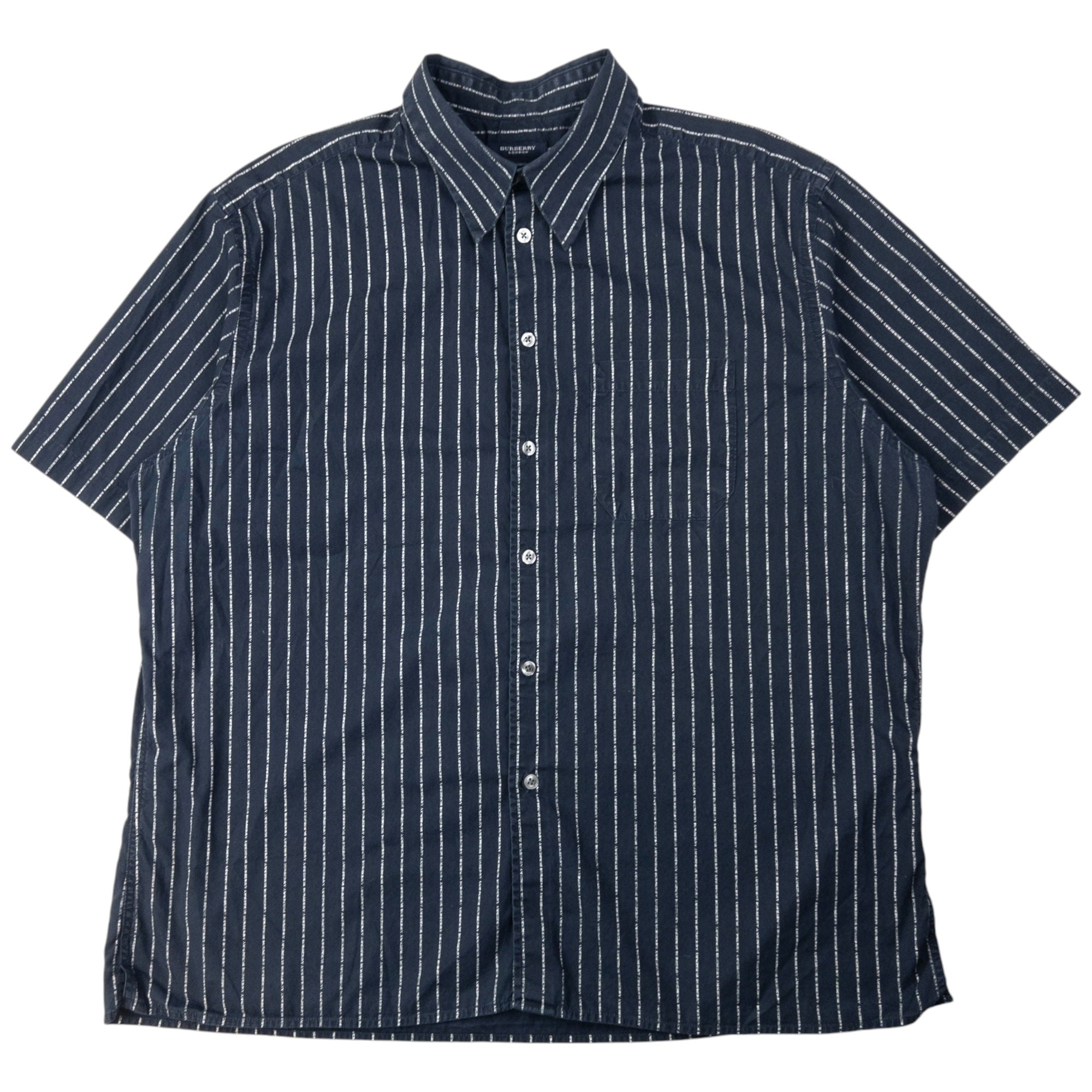 Vintage Burberry Text Stripe Short Sleeve Button Up Shirt Size XL