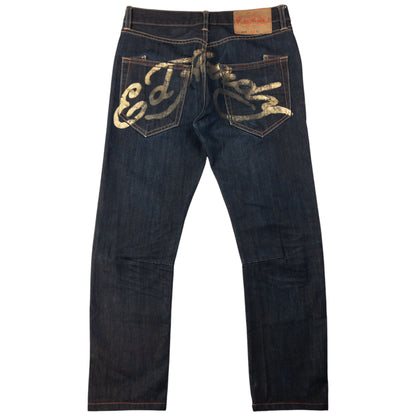 Vintage Ed Hardy Gold Paint Denim Jeans Size W32