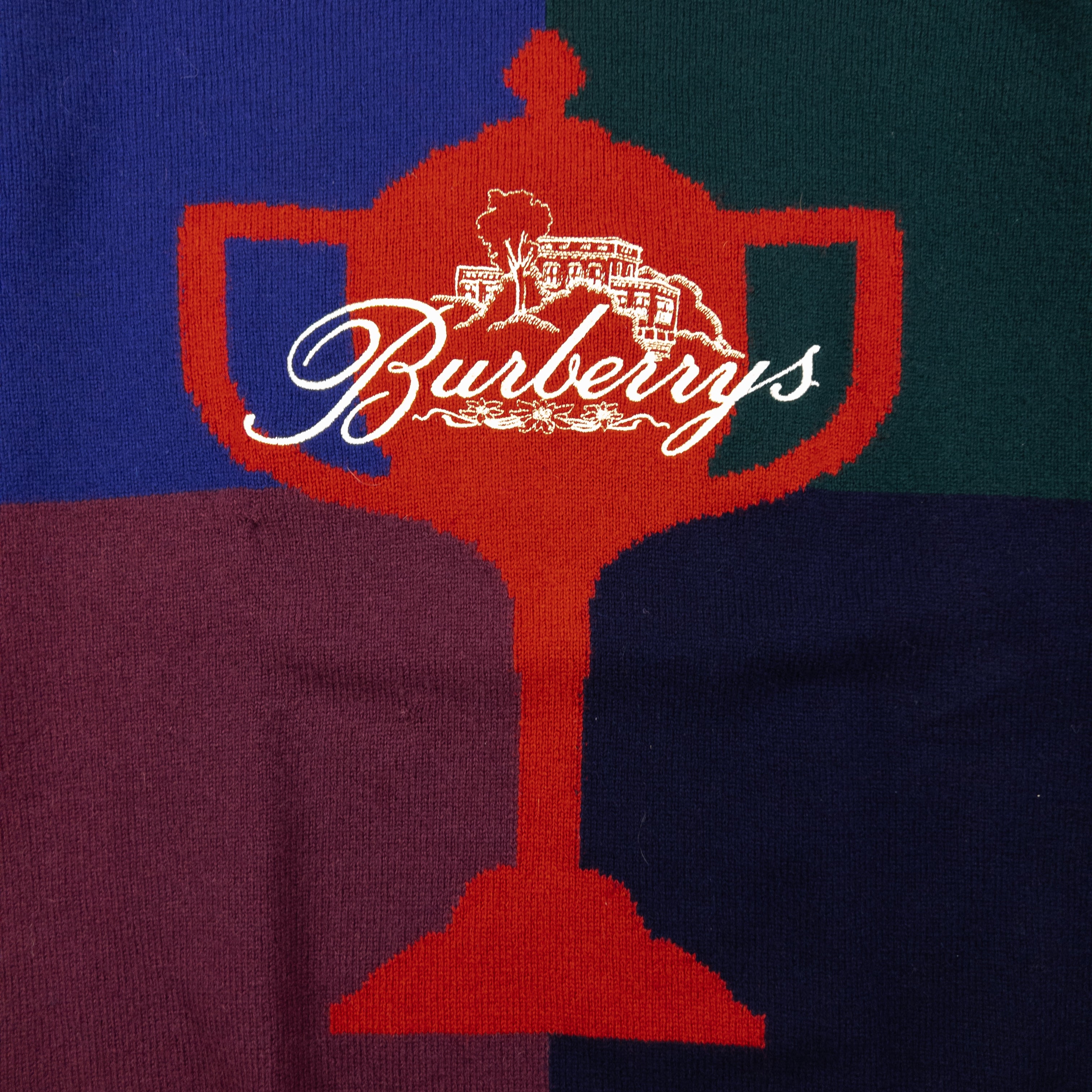 Vintage Burberry Embroidered Colour Block Wool Jumper Size L