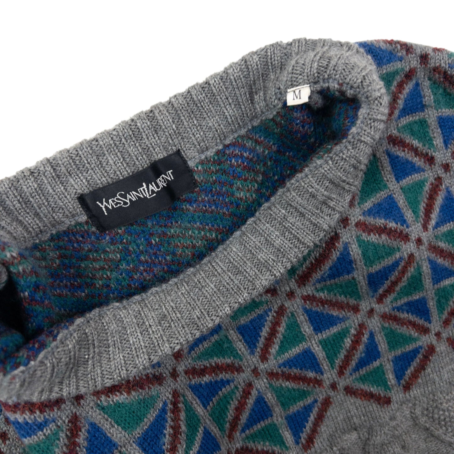 Vintage 90s YSL Yves Saint Laurent Geometric Cable Knit Jumper Size M