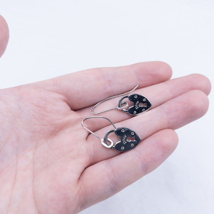 Vintage Dior Silver Heart Locket Earrings