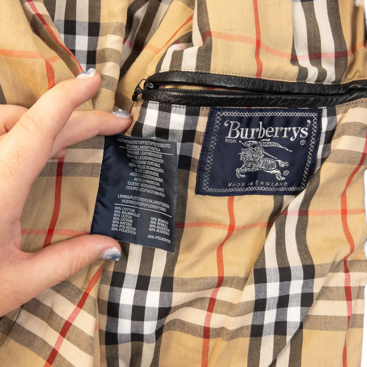 Vintage 90s Burberry Nova Check Lined Leather Jacket Womens Size L