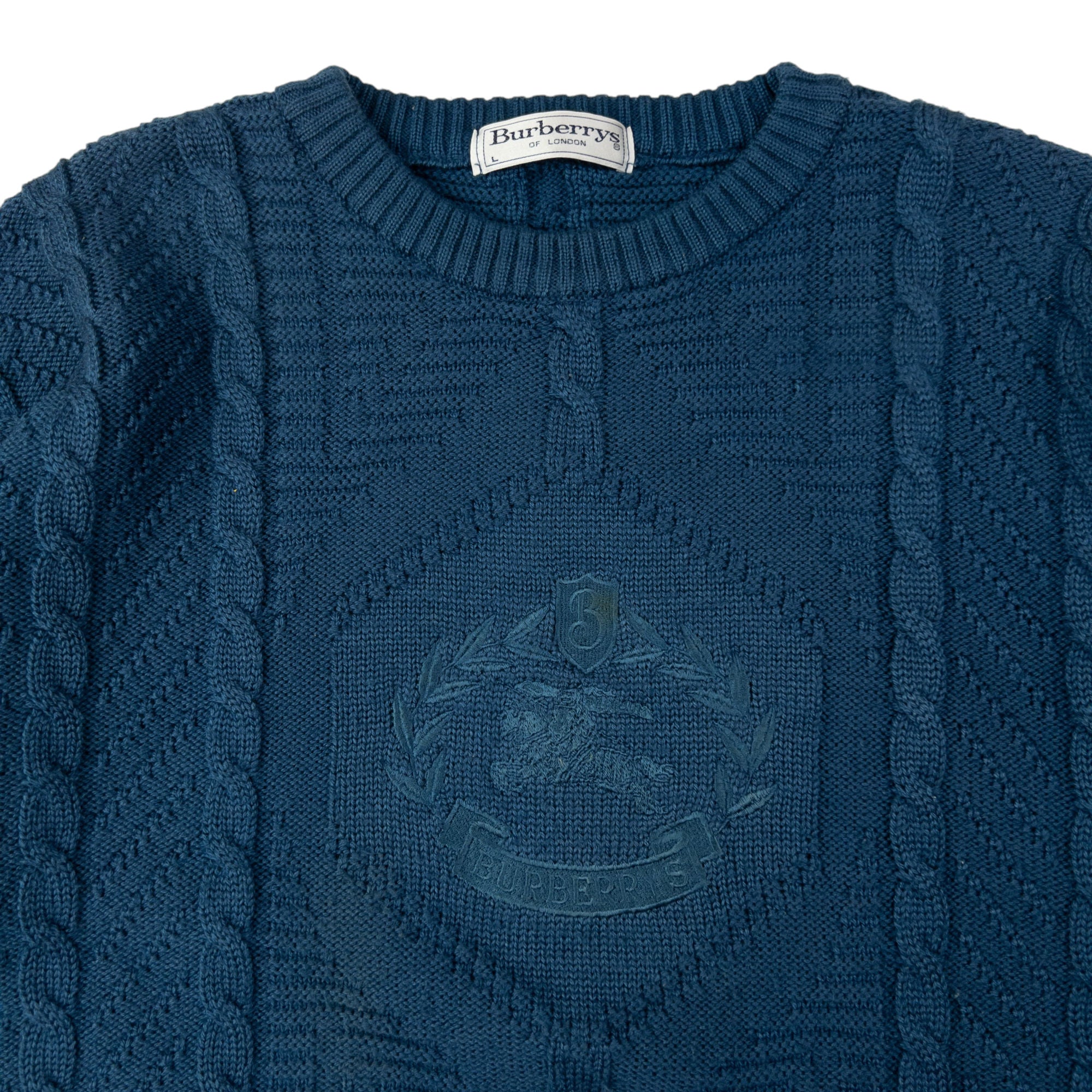 Vintage Burberry Embroidered Cable Knit Jumper Size L