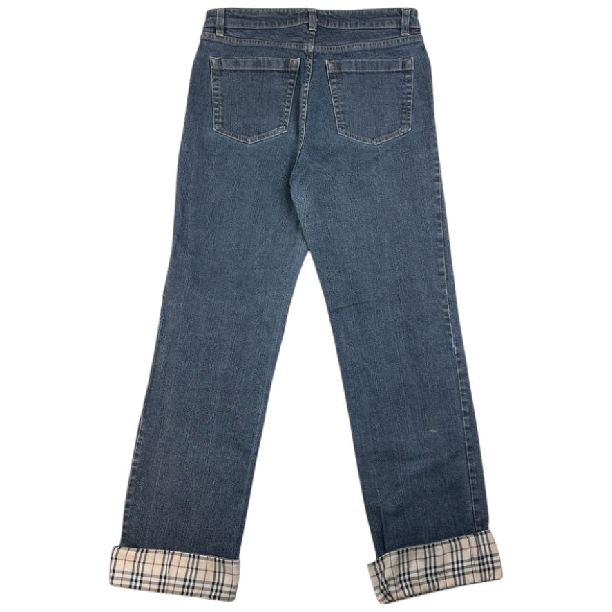 Vintage Burberry Nova Check Cuff Denim Jeans Womens Size W31