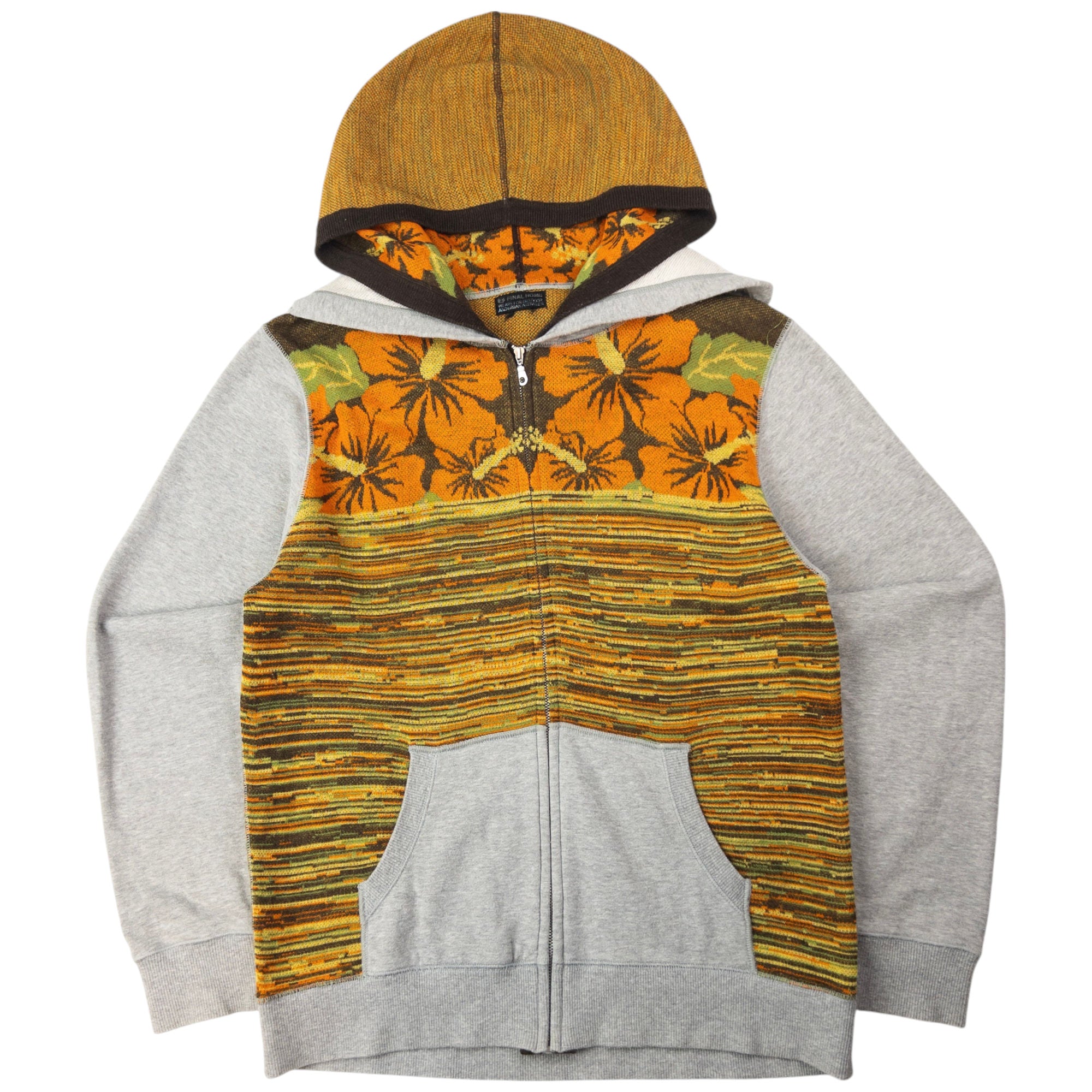 Vintage Final Home By Issey Miyake Double Hood Floral Knit Zip Up Hoodie Size M