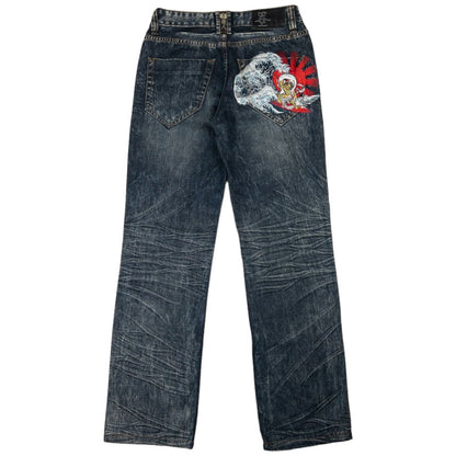 Vintage Big Train Embroidered Wave Japanese Denim Jeans Size W29
