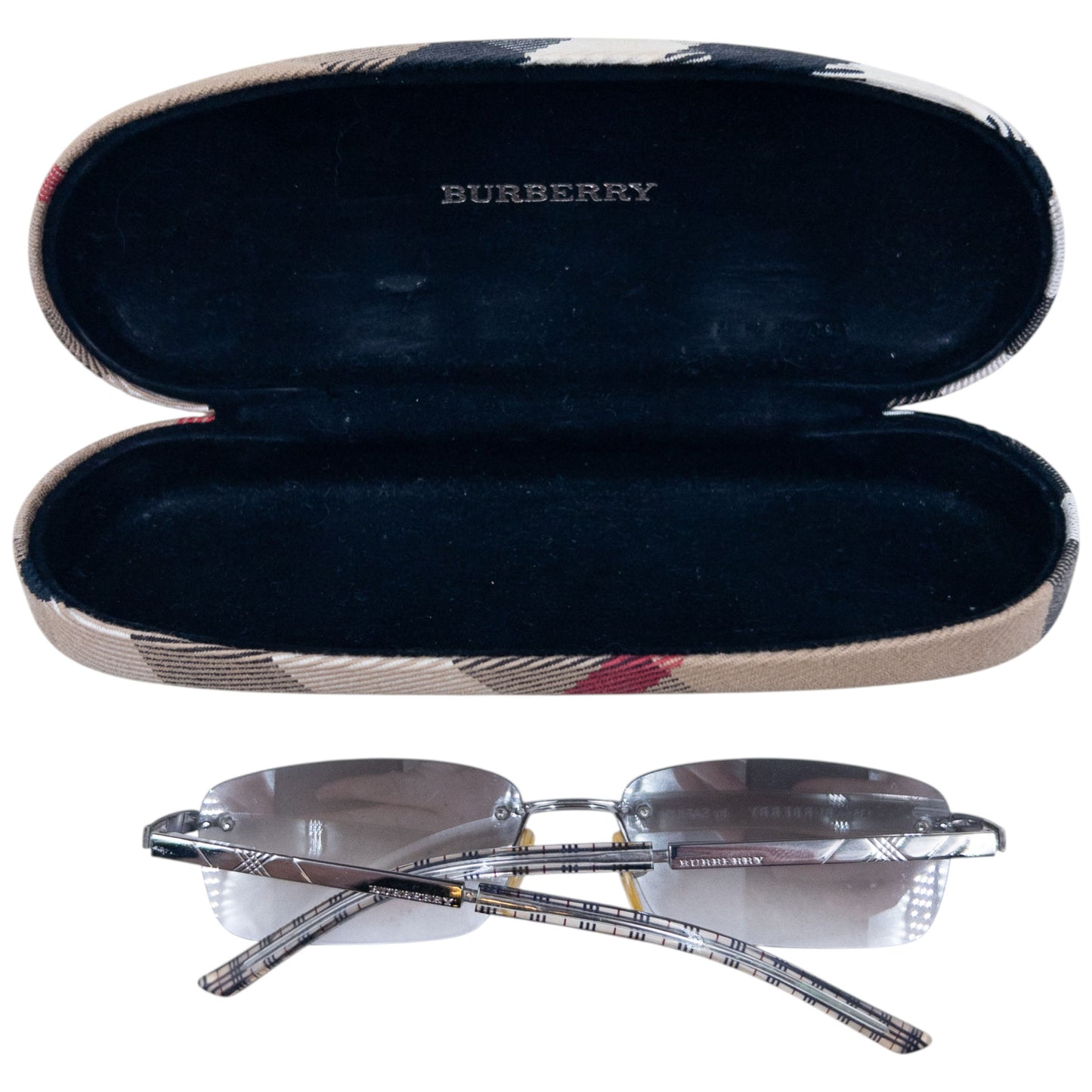 Vintage Burberry Nova Check Rimless Sunglasses