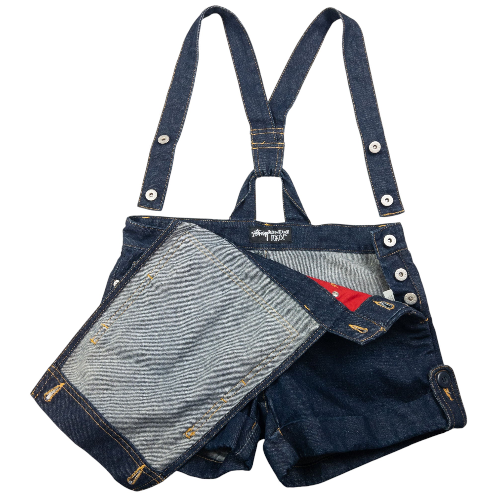 Vintage Stussy Embroidered Denim Short Dungarees Womens Size M