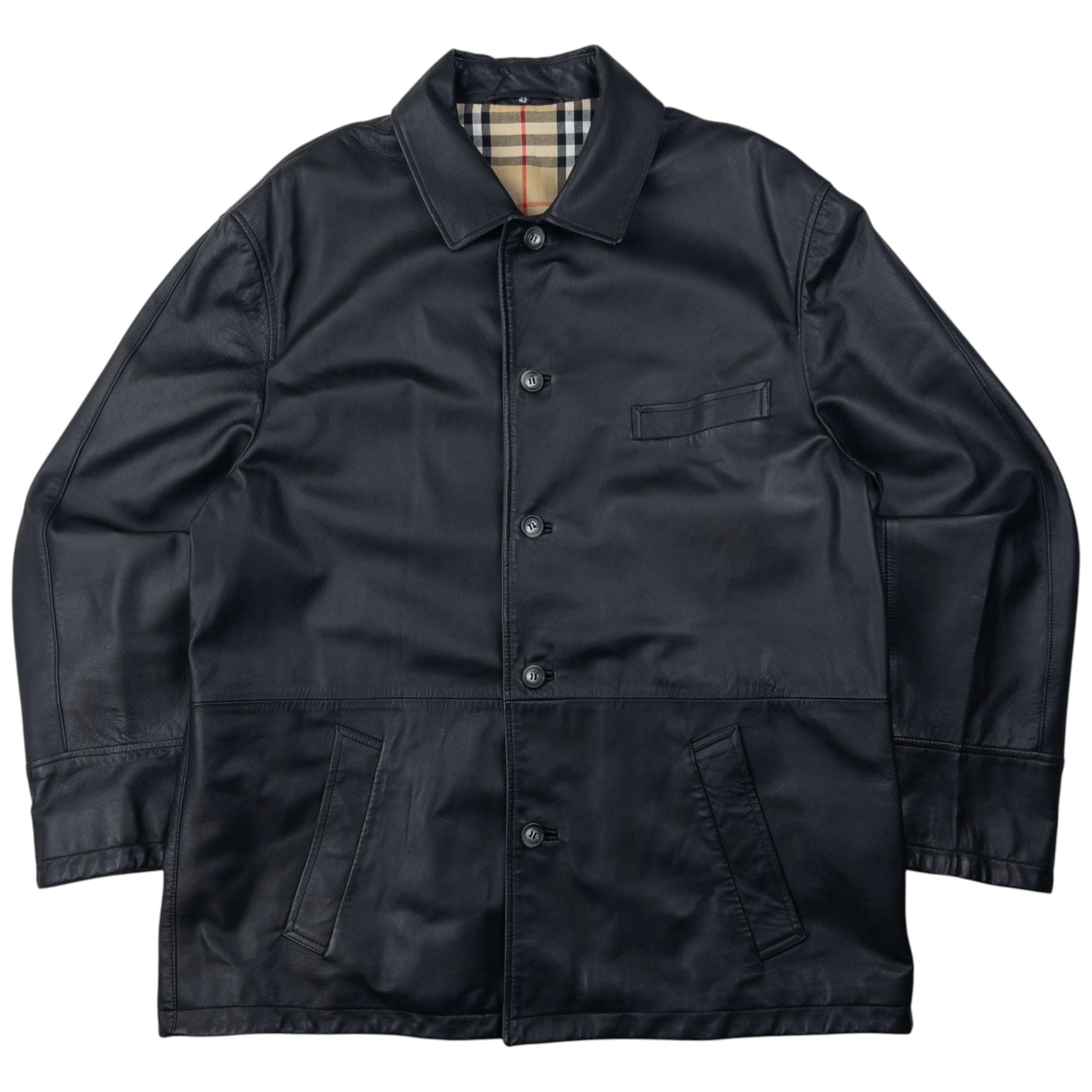 Vintage Burberry Nova Check Lined Leather Jacket Size L | Second