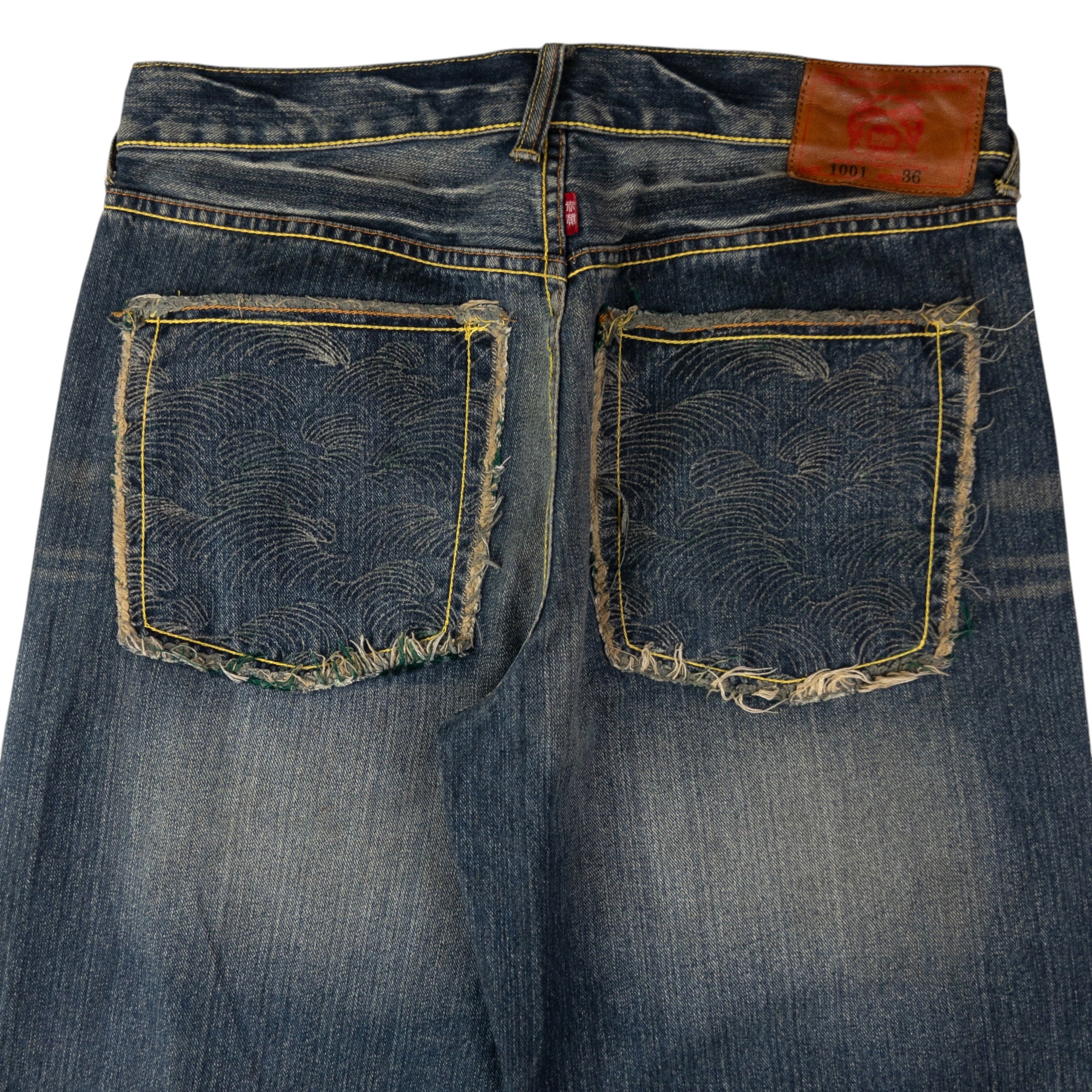 Vintage RMC Red Monkey Company Embroidered Wave Japanese Denim Jeans Size W34