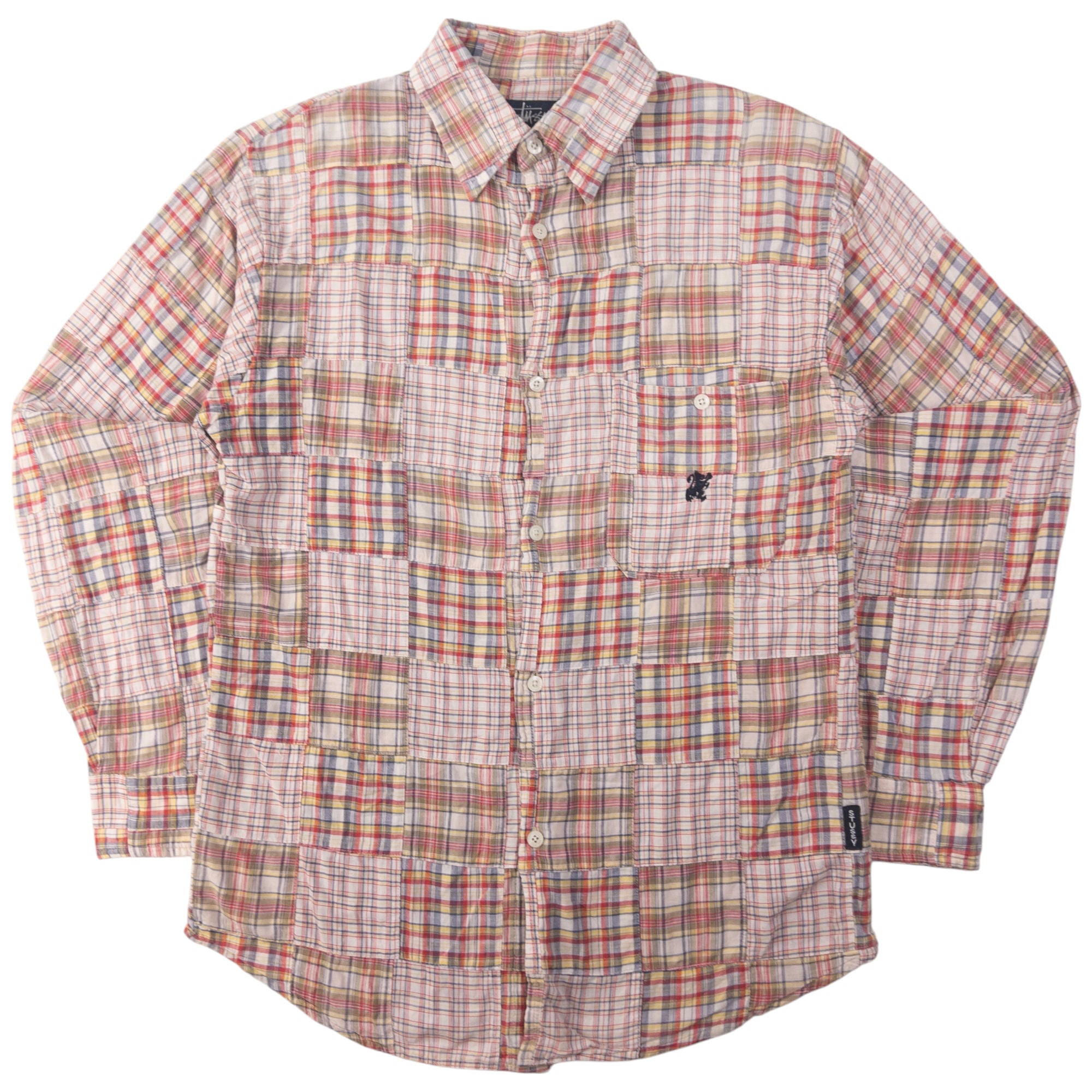 Vintage Stussy Patchwork Long Sleeve Button Up Shirt Size M