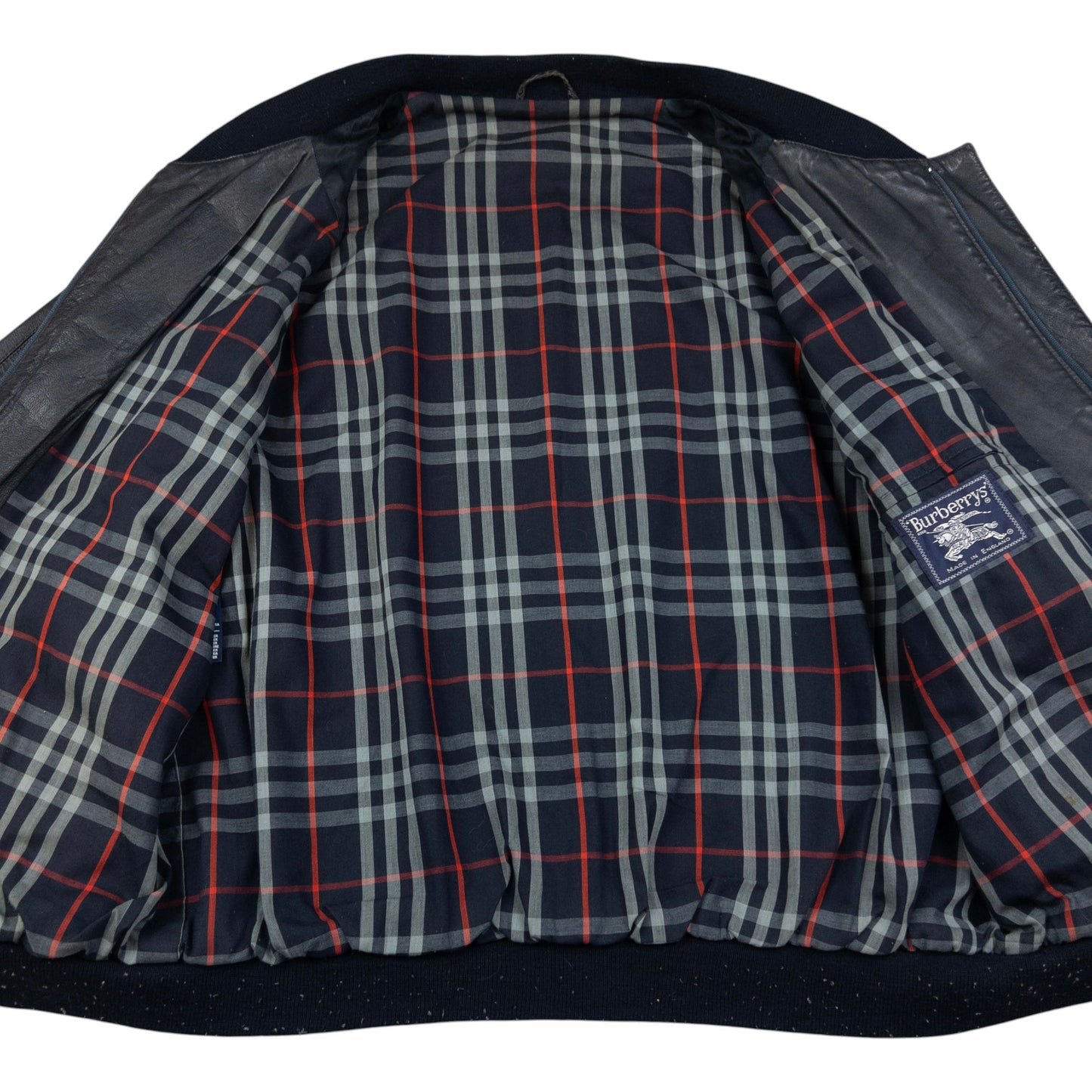Vintage Burberry Nova Check Lined Leather Bomber Jacket Size L