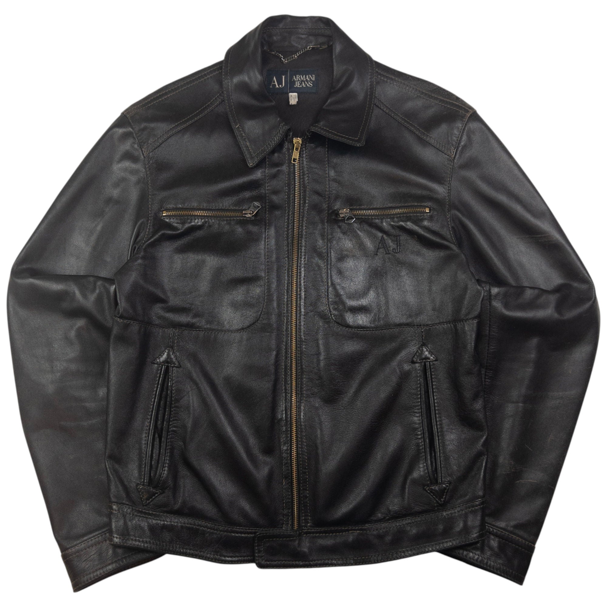 Vintage Armani Jeans Zip Up Leather Jacket Size M