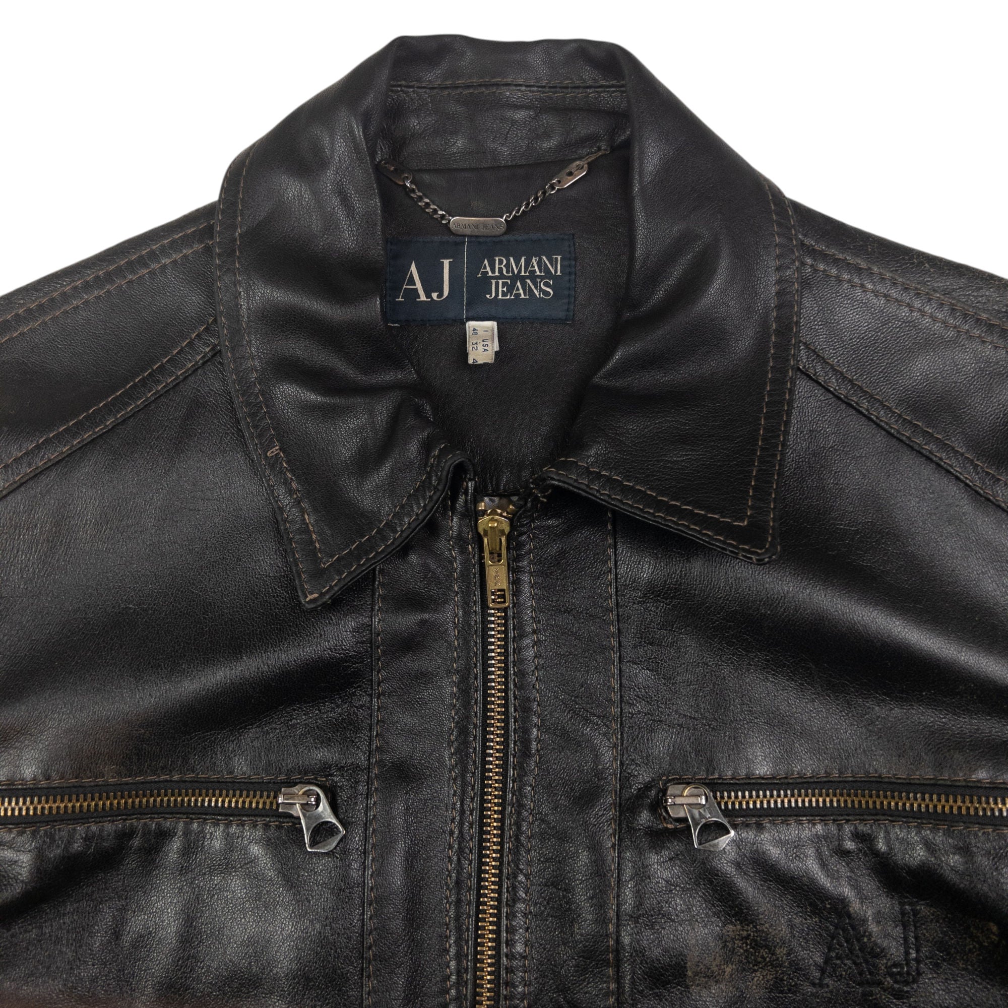 Vintage Armani Jeans Zip Up Leather Jacket Size M