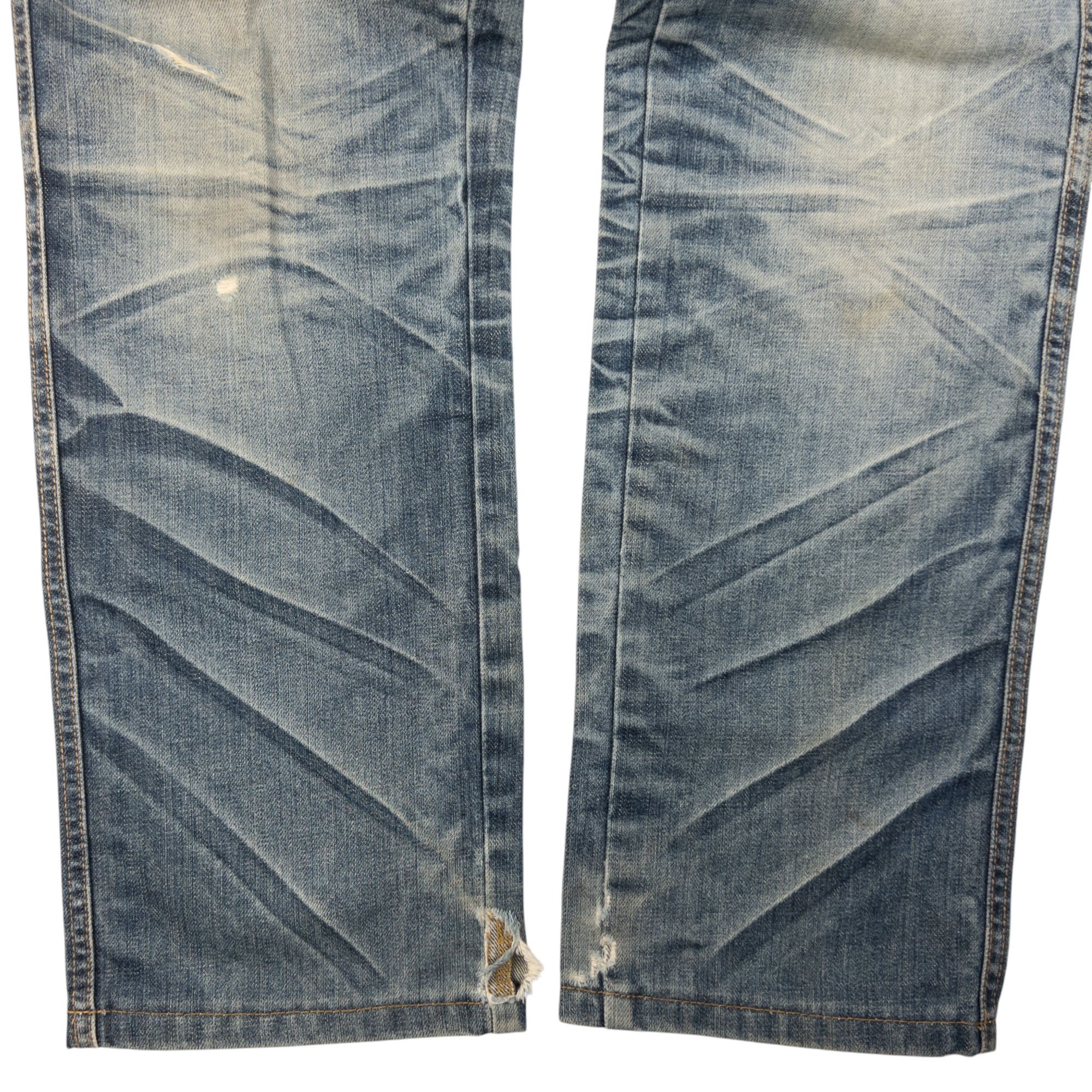Vintage Big Train Embroidered Patchwork Japanese Denim Jeans Size W28