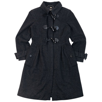 Vintage 2000s Burberry Wool Duffle Jacket in grey, embossed toggle fastenings