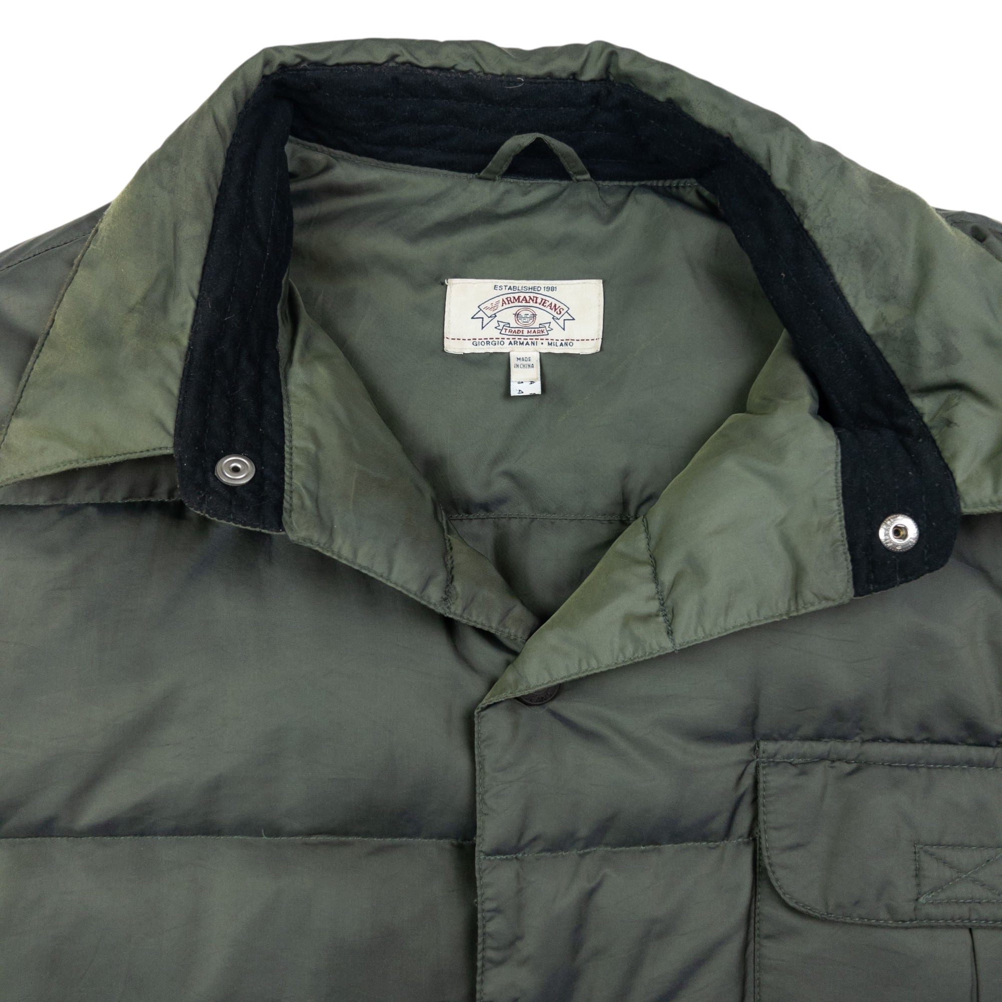 Vintage Armani Jeans Button Up Puffer Jacket Size L