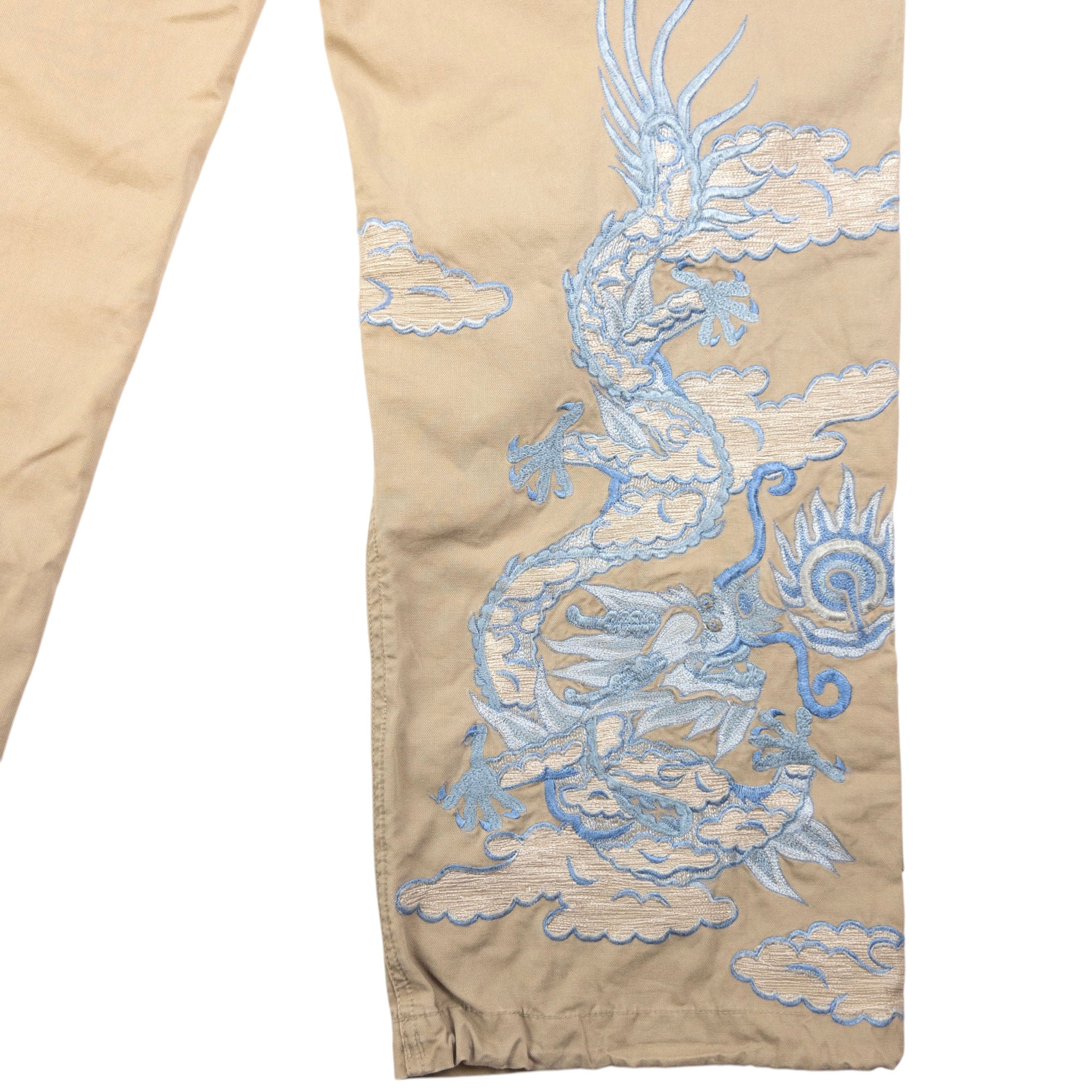 Vintage Maharishi Embroidered Dragon Roll Up Trousers Size S