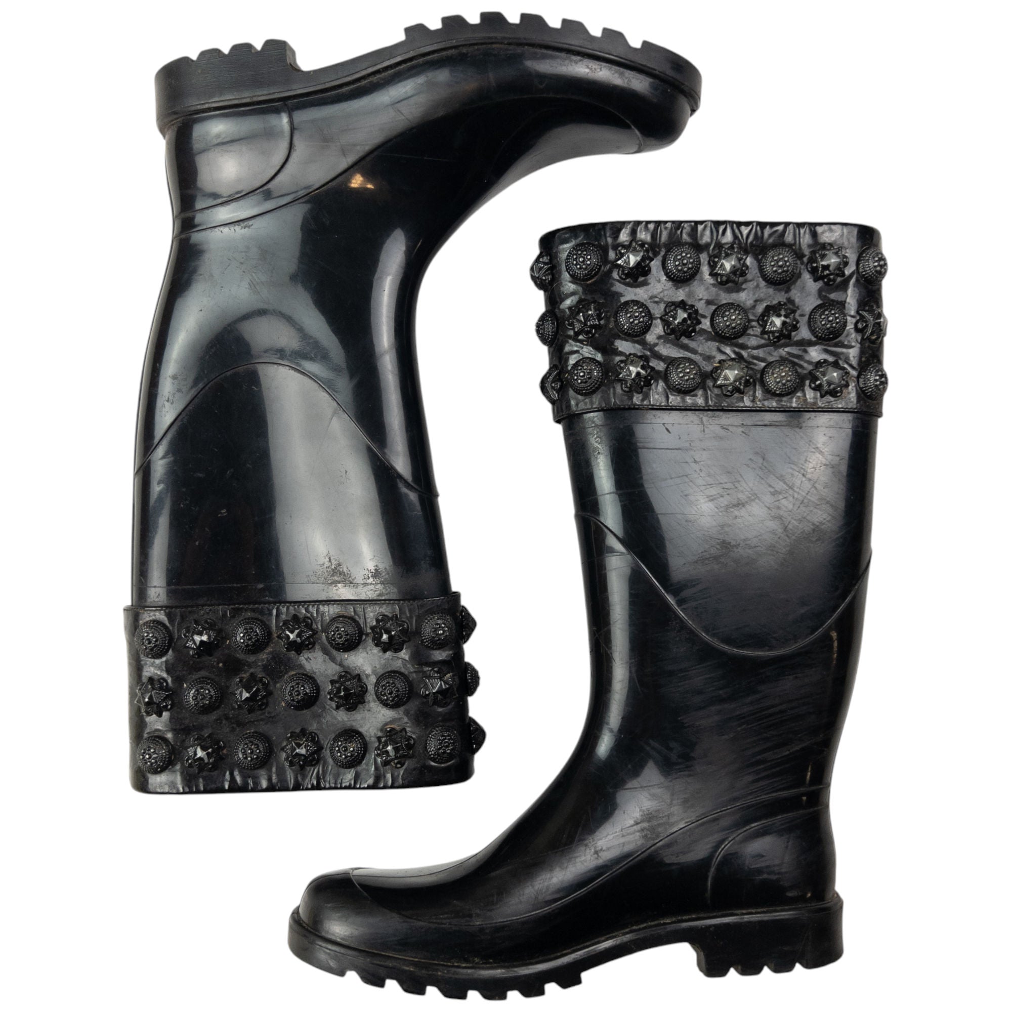 Vintage Burberry Studded Wellington Boots Womens Size UK 4