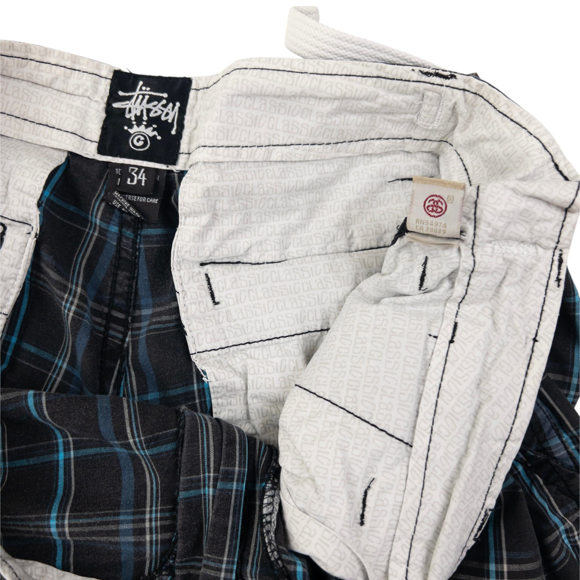 Vintage Stussy Checked Cargo Shorts Size W35