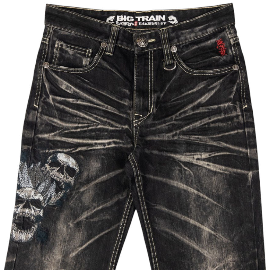 Vintage Big Train Embroidered Skull Japanese Denim Jeans Size W30