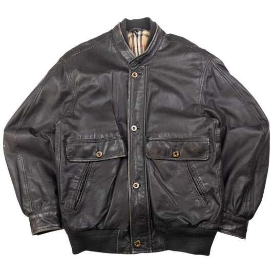 Vintage Burberry Nova Check Lined Leather Jacket Size L