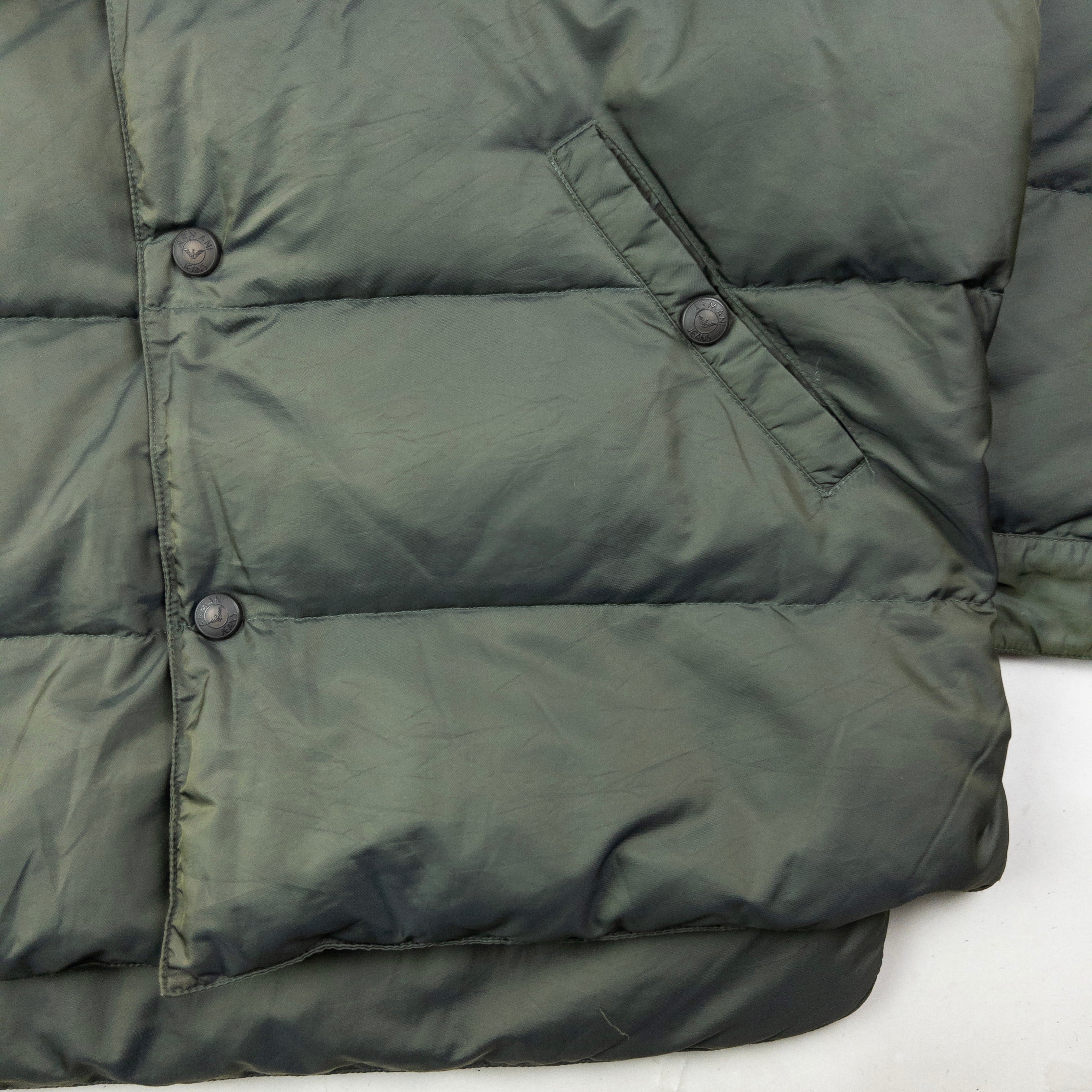 Vintage Armani Jeans Button Up Puffer Jacket Size L