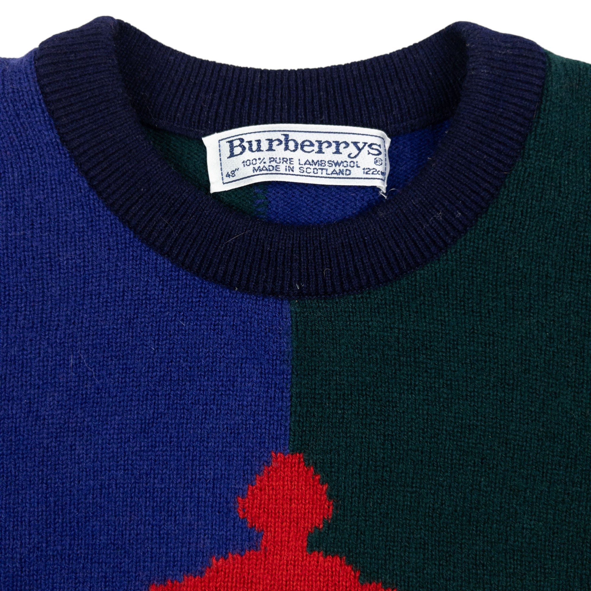 Vintage Burberry Embroidered Colour Block Wool Jumper Size L