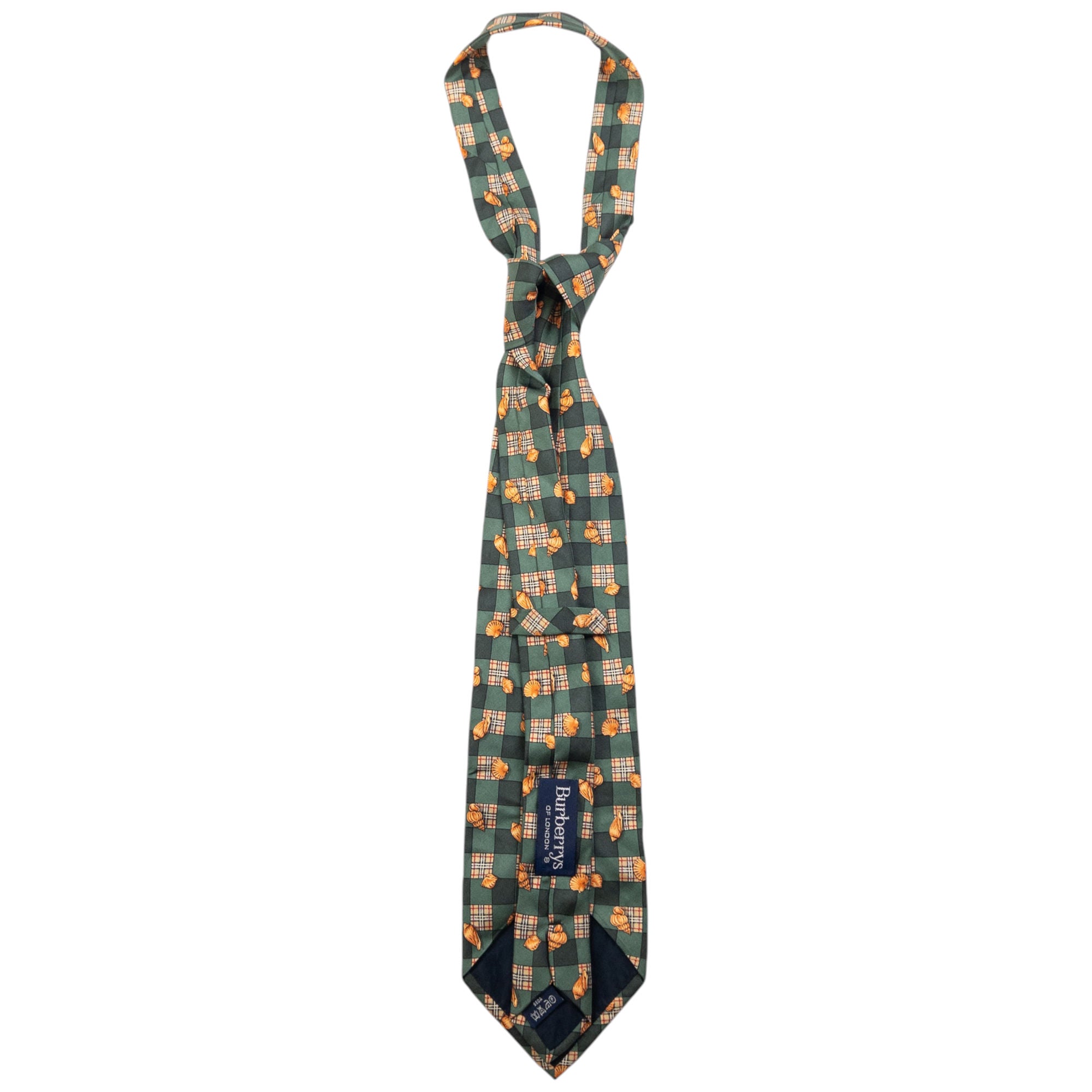 Vintage Burberry Nova Check Shell Pattern Silk Tie