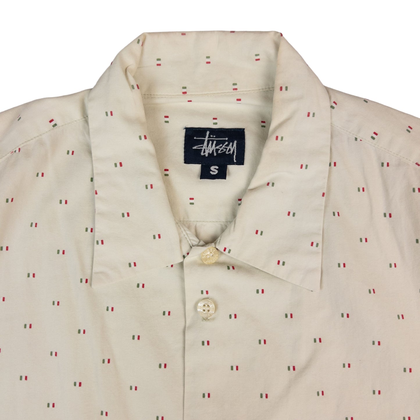Vintage Stussy Italian Flag Short Sleeve Button Up Shirt Size M